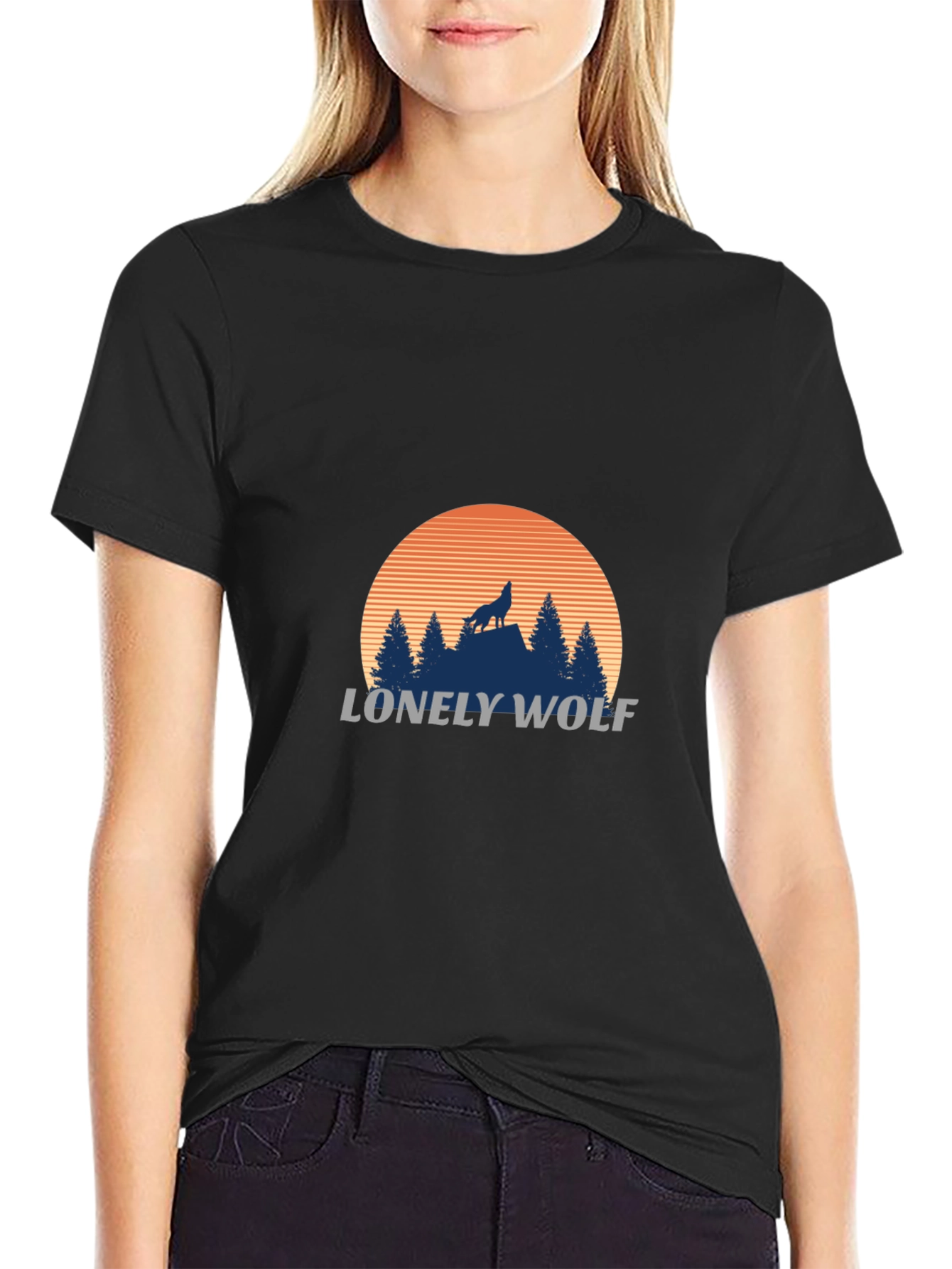 Lonely Wolf Graphic T-Shirt - Black