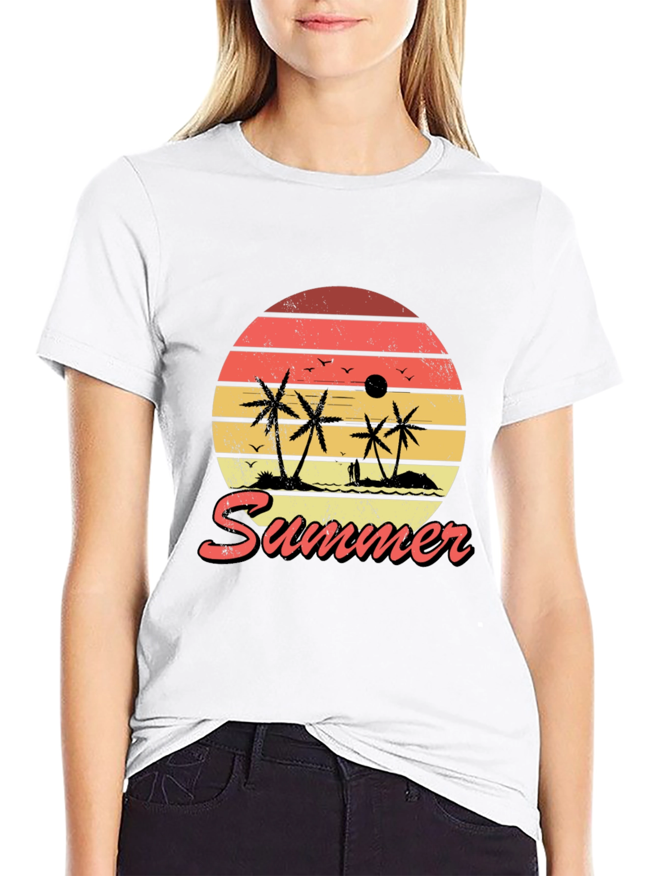 Retro Summer Sunset Graphic Tee - Tropical Palm T-Shirt