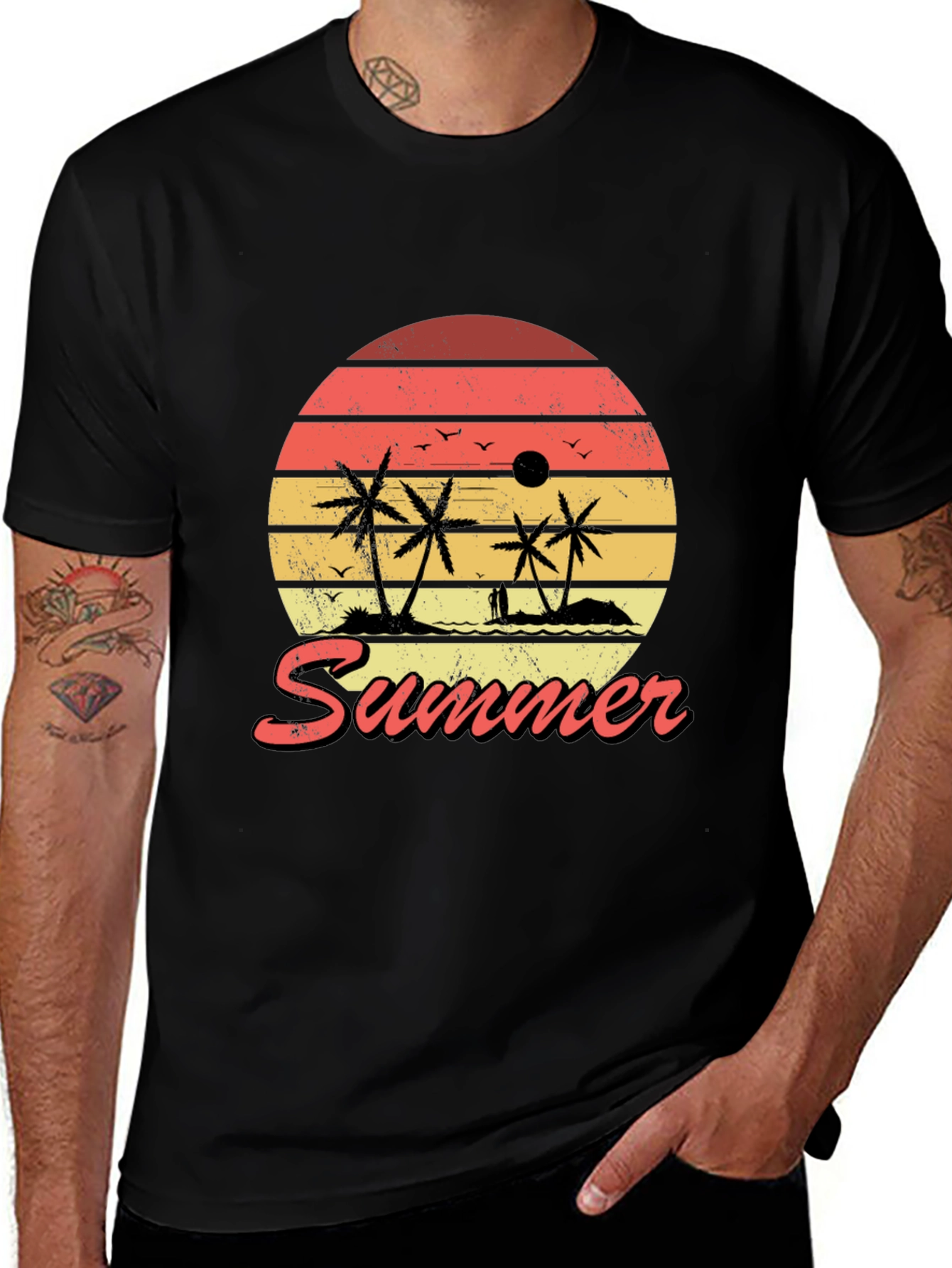 Retro Summer Sunset Graphic Tee - Tropical Palm T-Shirt