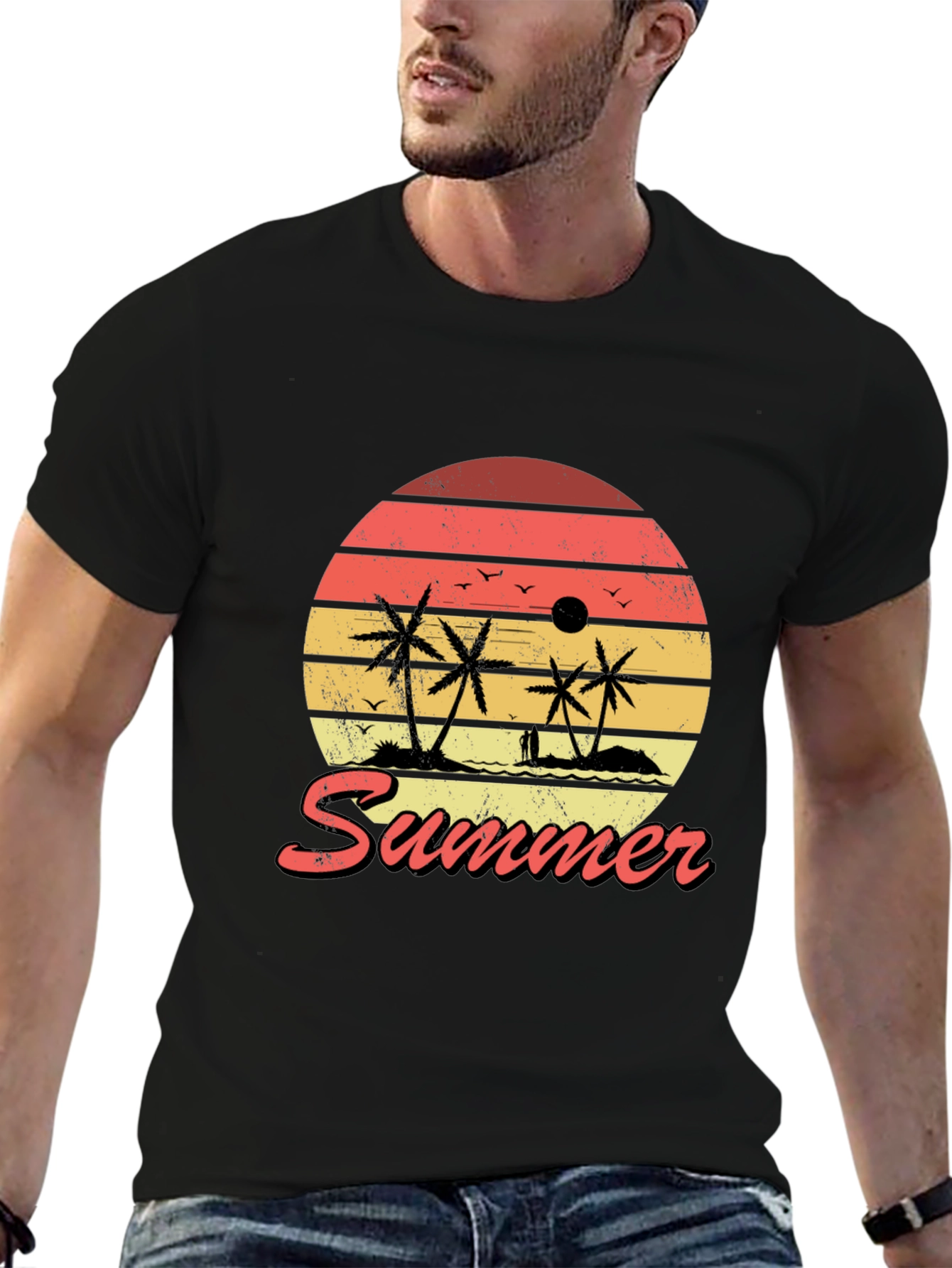 Retro Summer Sunset Graphic Tee - Tropical Palm T-Shirt