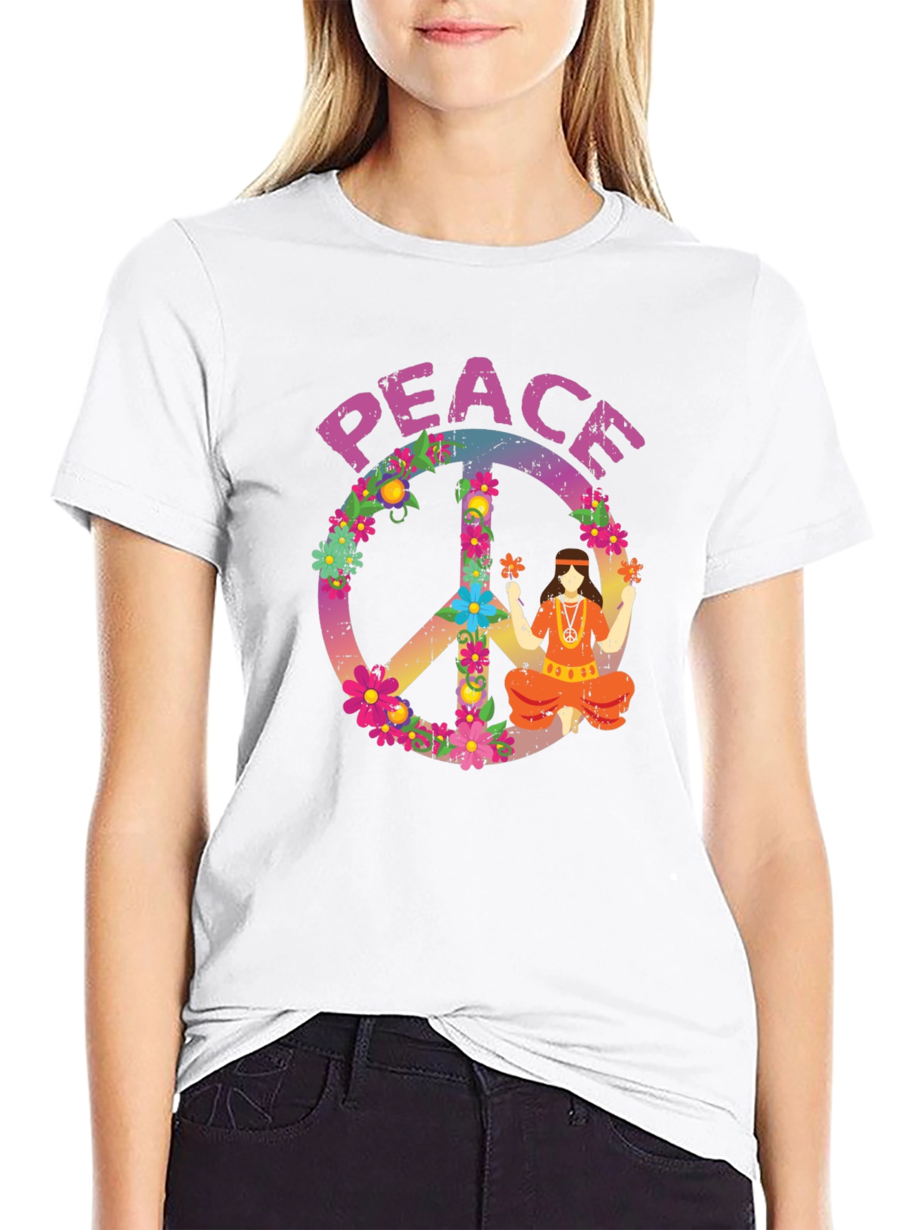 Peace Sign Graphic T-Shirt - Retro Hippie Style