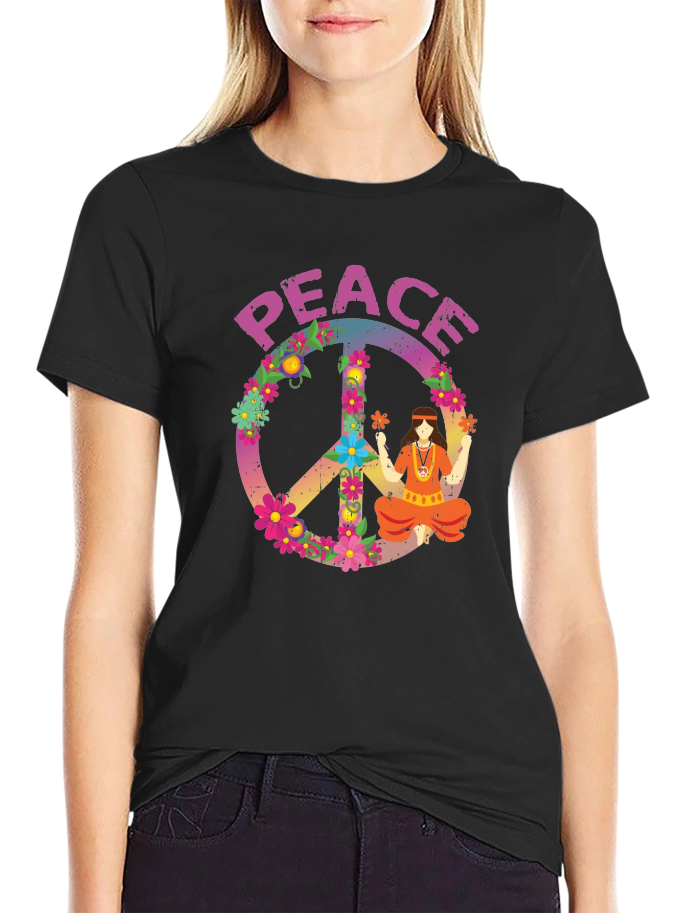 Peace Sign Graphic T-Shirt - Retro Hippie Style