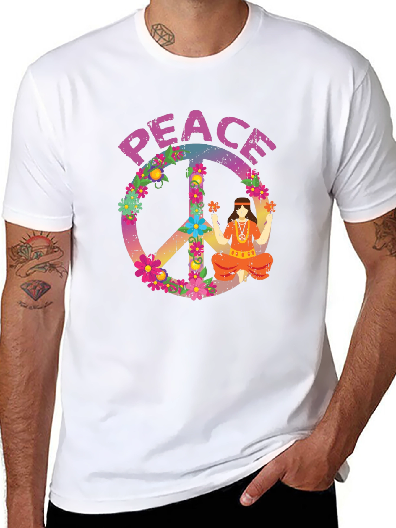 Peace Sign Graphic T-Shirt - Retro Hippie Style