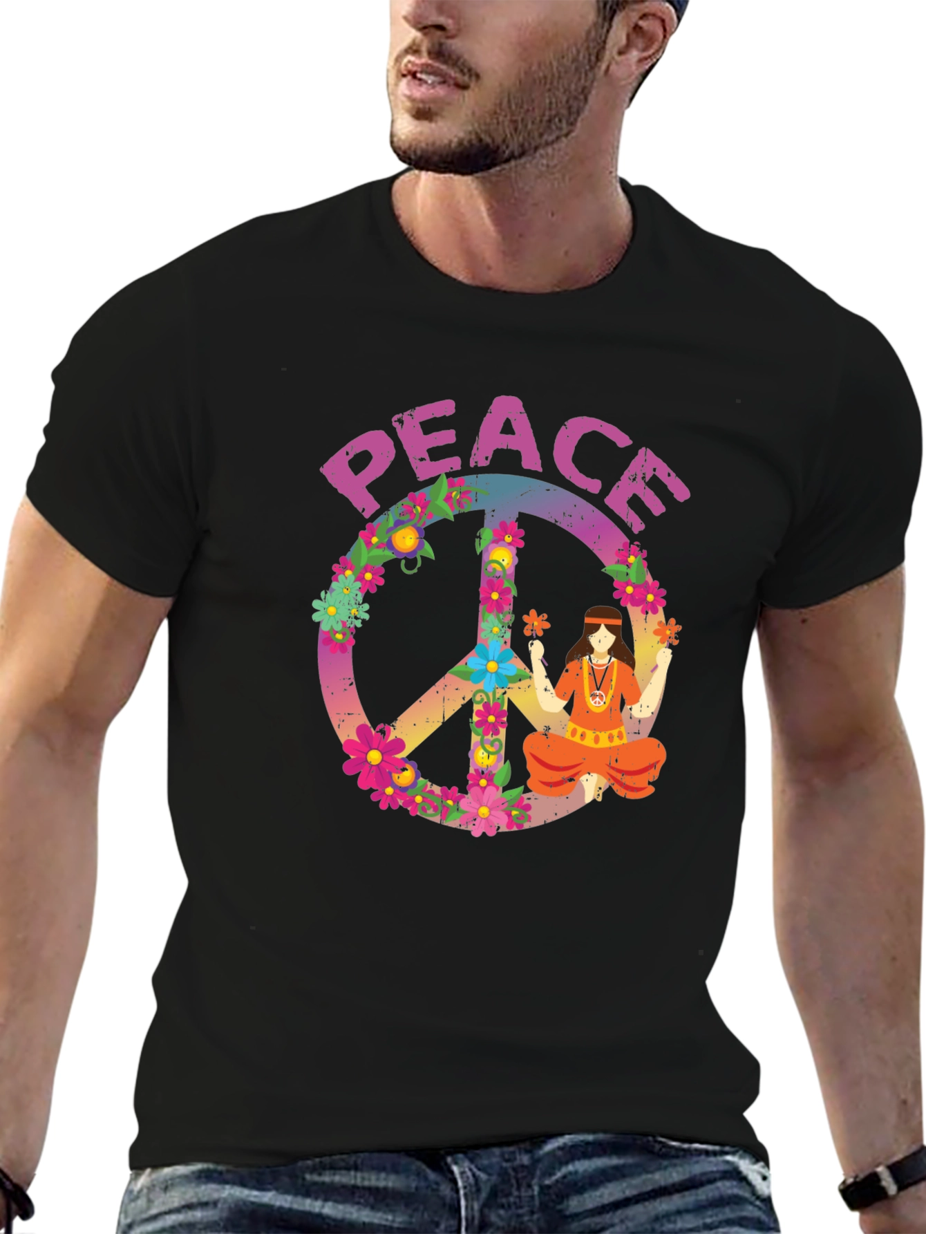 Peace Sign Graphic T-Shirt - Retro Hippie Style