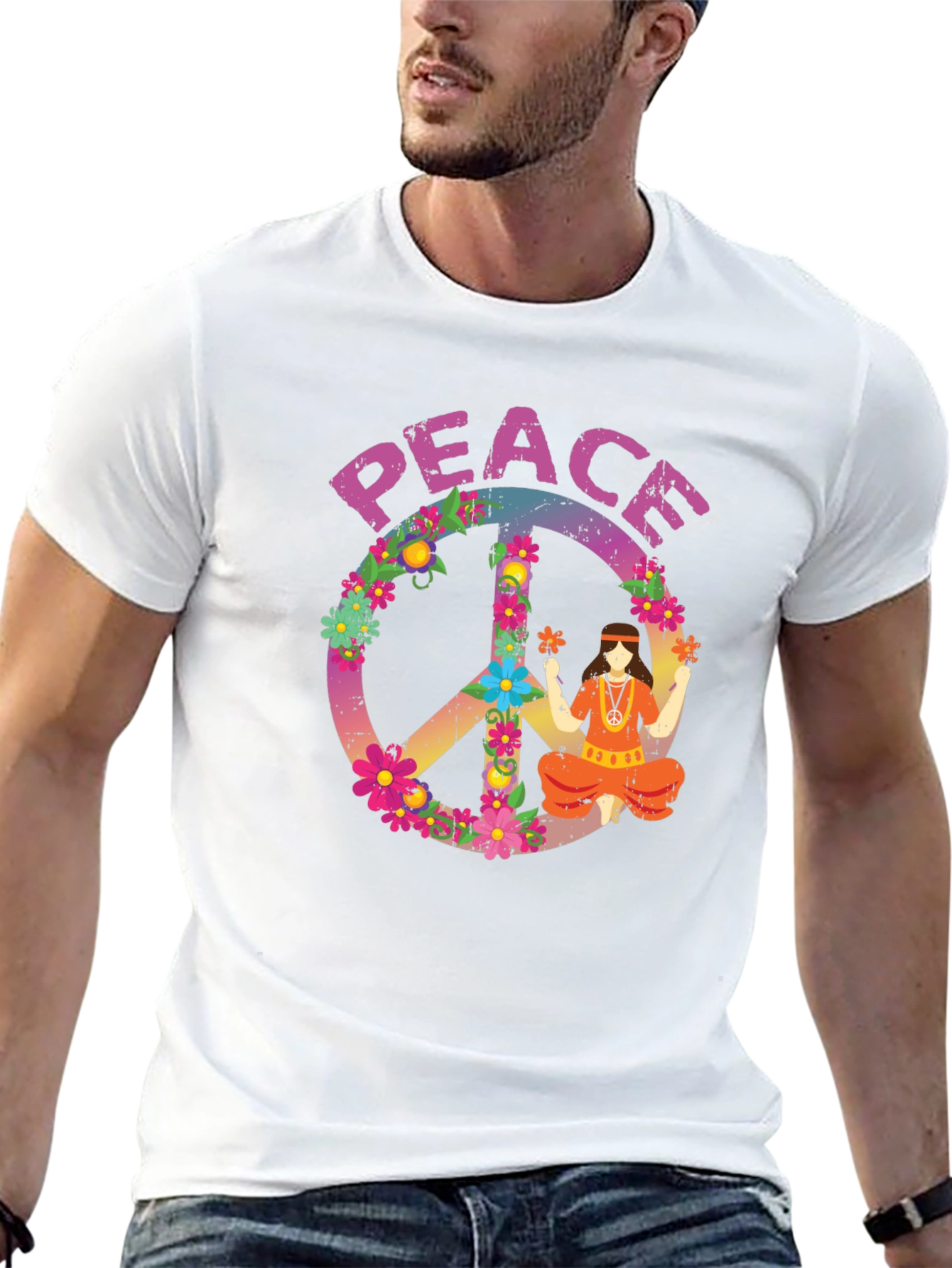 Peace Sign Graphic T-Shirt - Retro Hippie Style