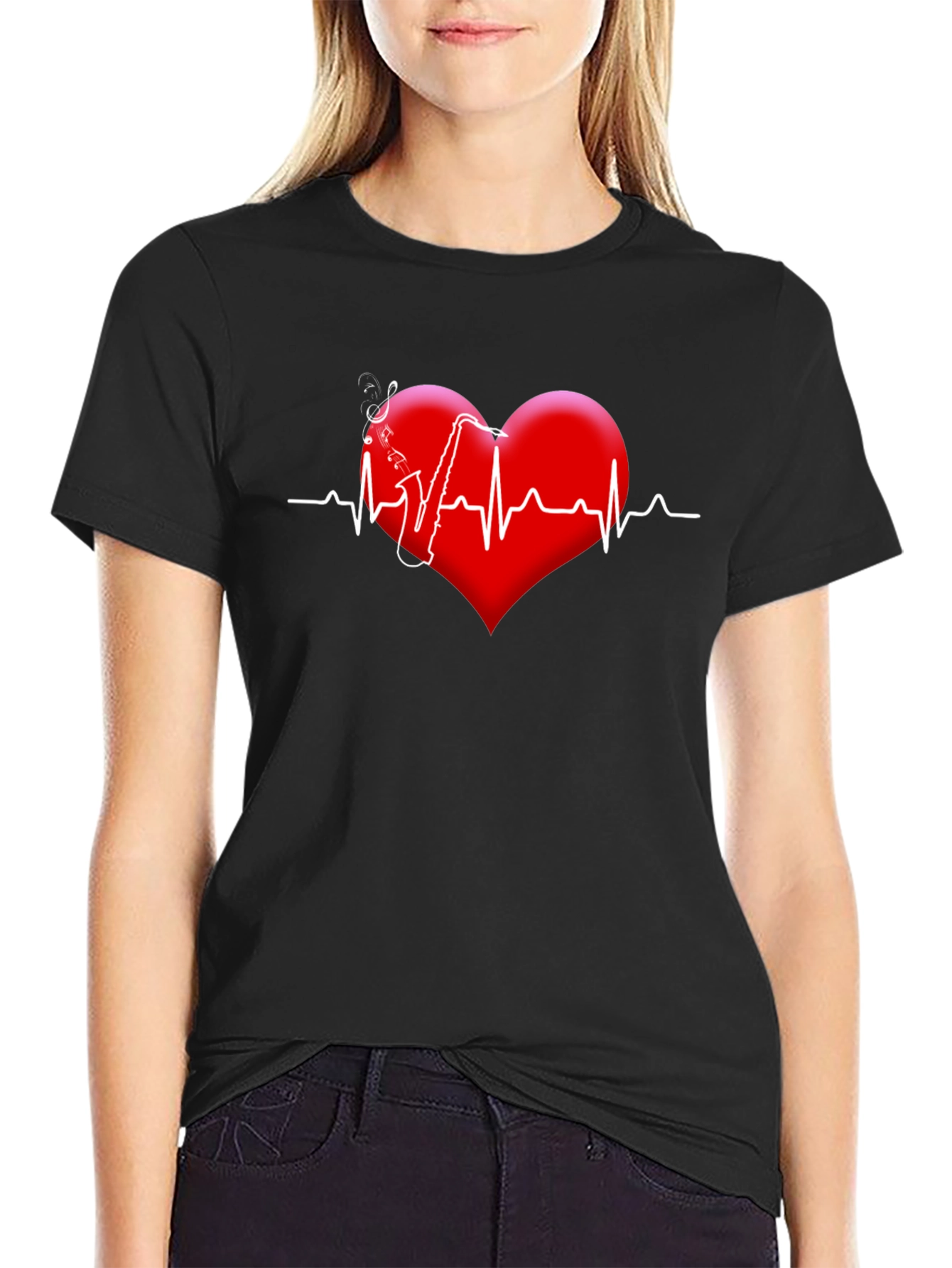 Sax Heartbeat Black T-Shirt