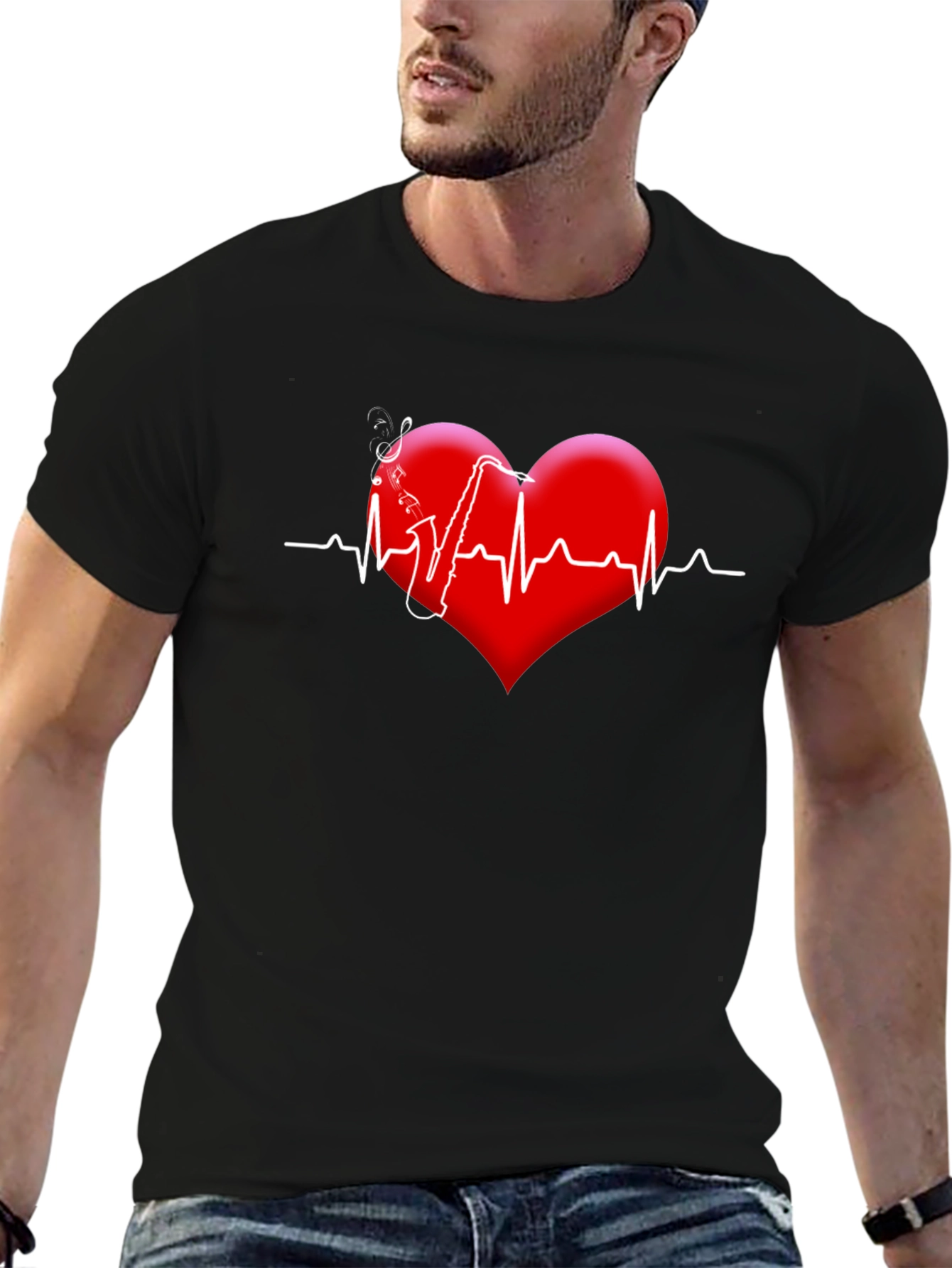 Sax Heartbeat Black T-Shirt