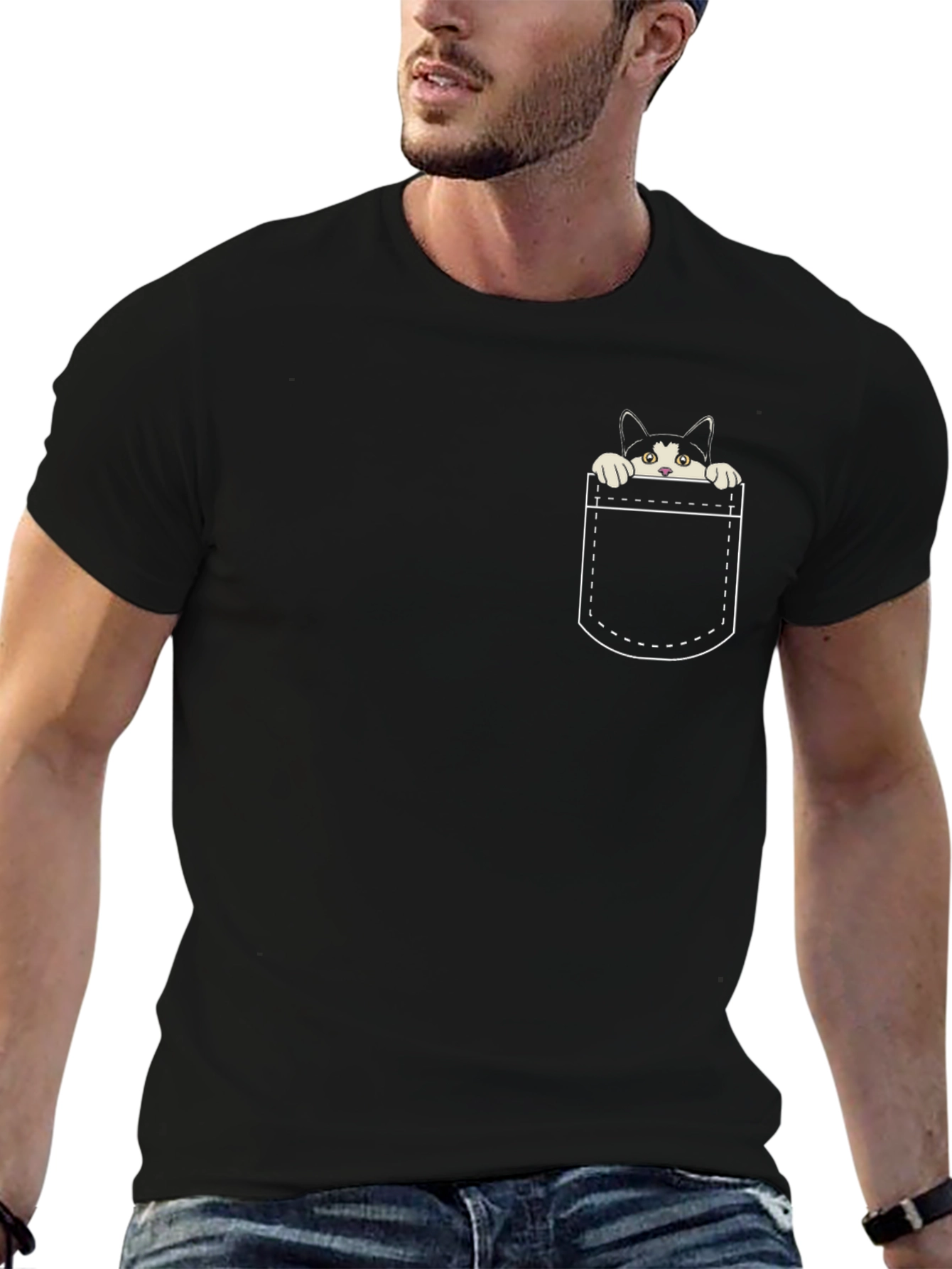 Cat in Pocket T-Shirt - Cute Graphic Tee