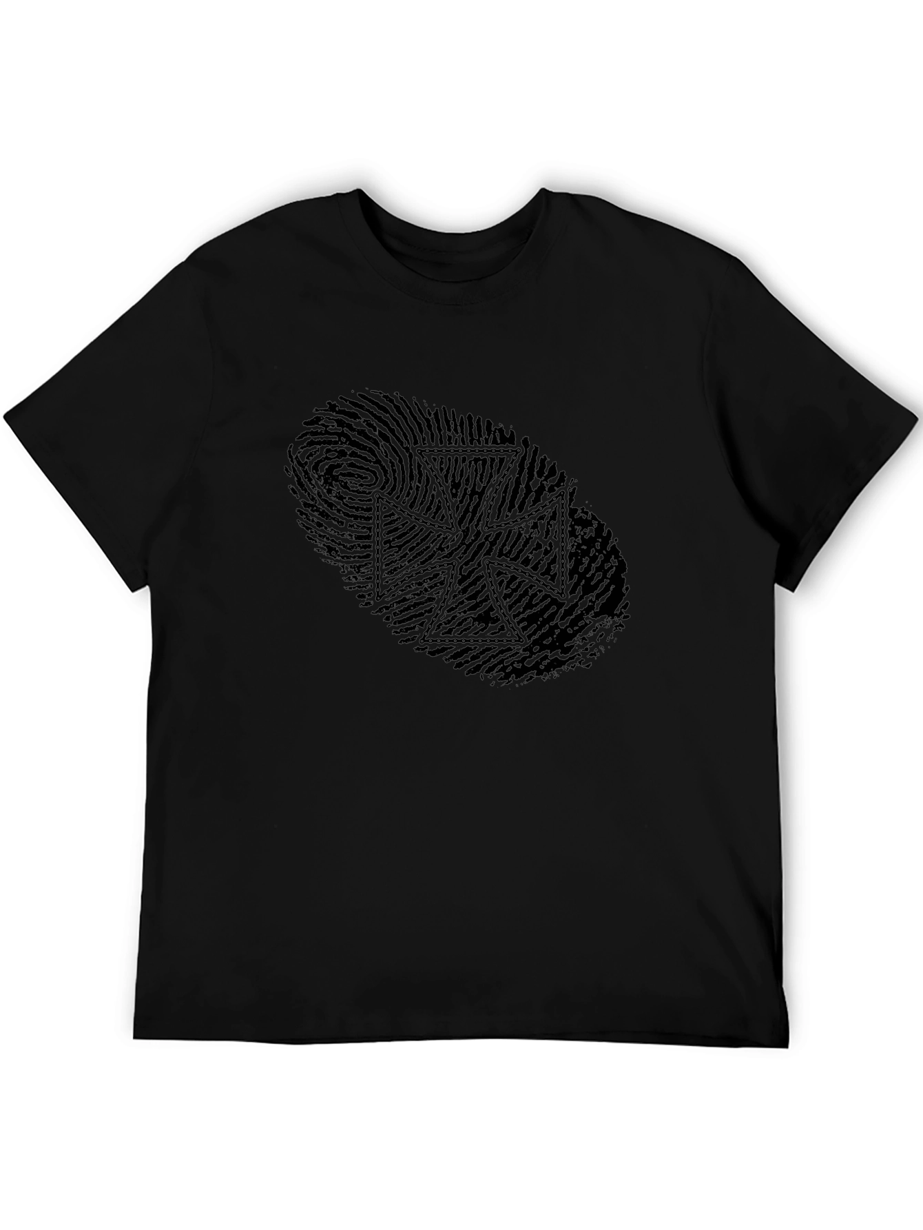 Fingerprint Iron Cross Graphic Tee - Sleek Black Design