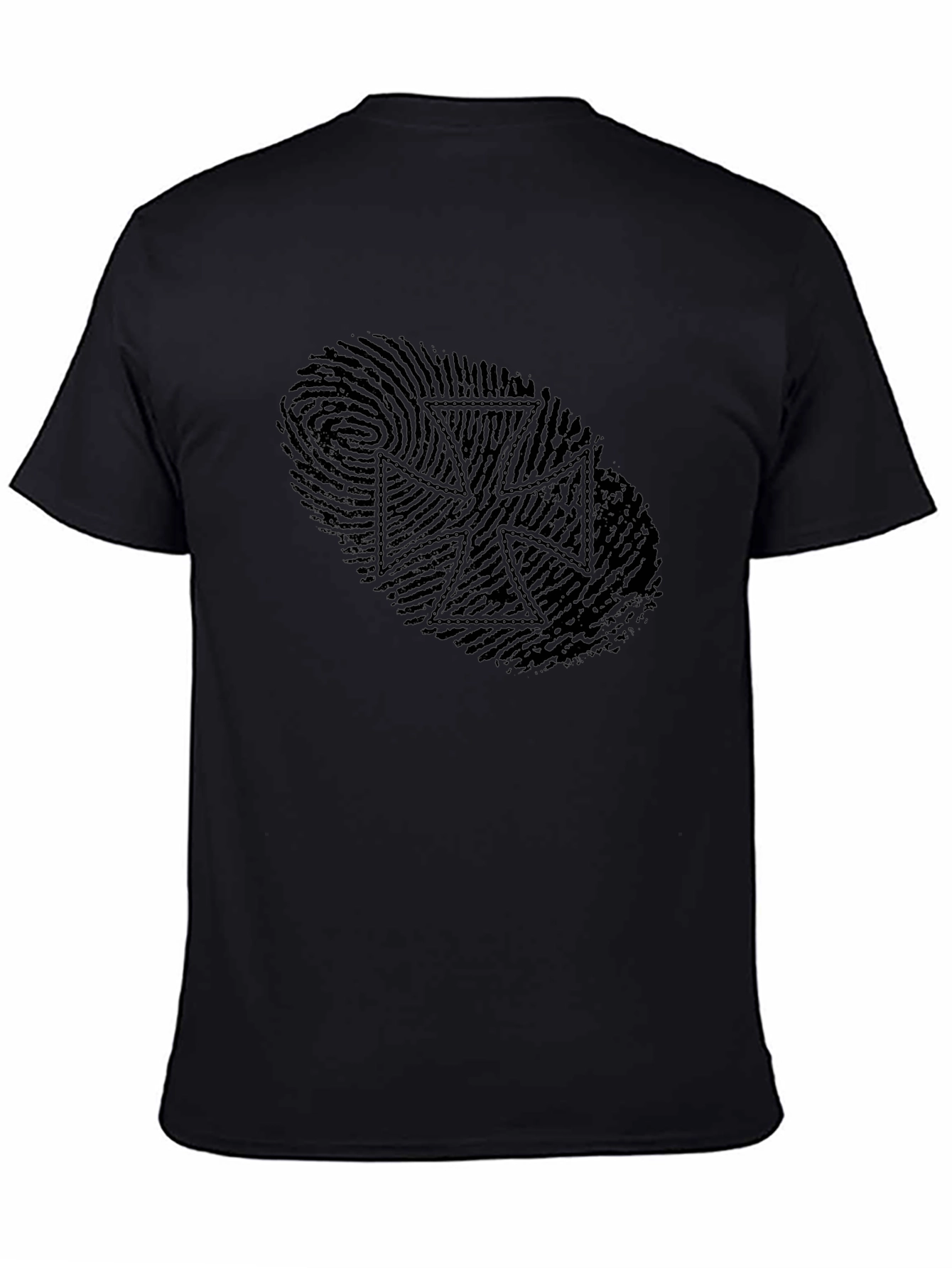 Fingerprint Iron Cross Graphic Tee - Sleek Black Design