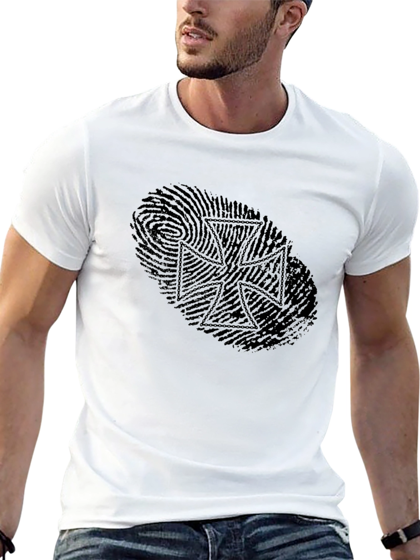 Fingerprint Iron Cross Graphic Tee - Sleek Black Design