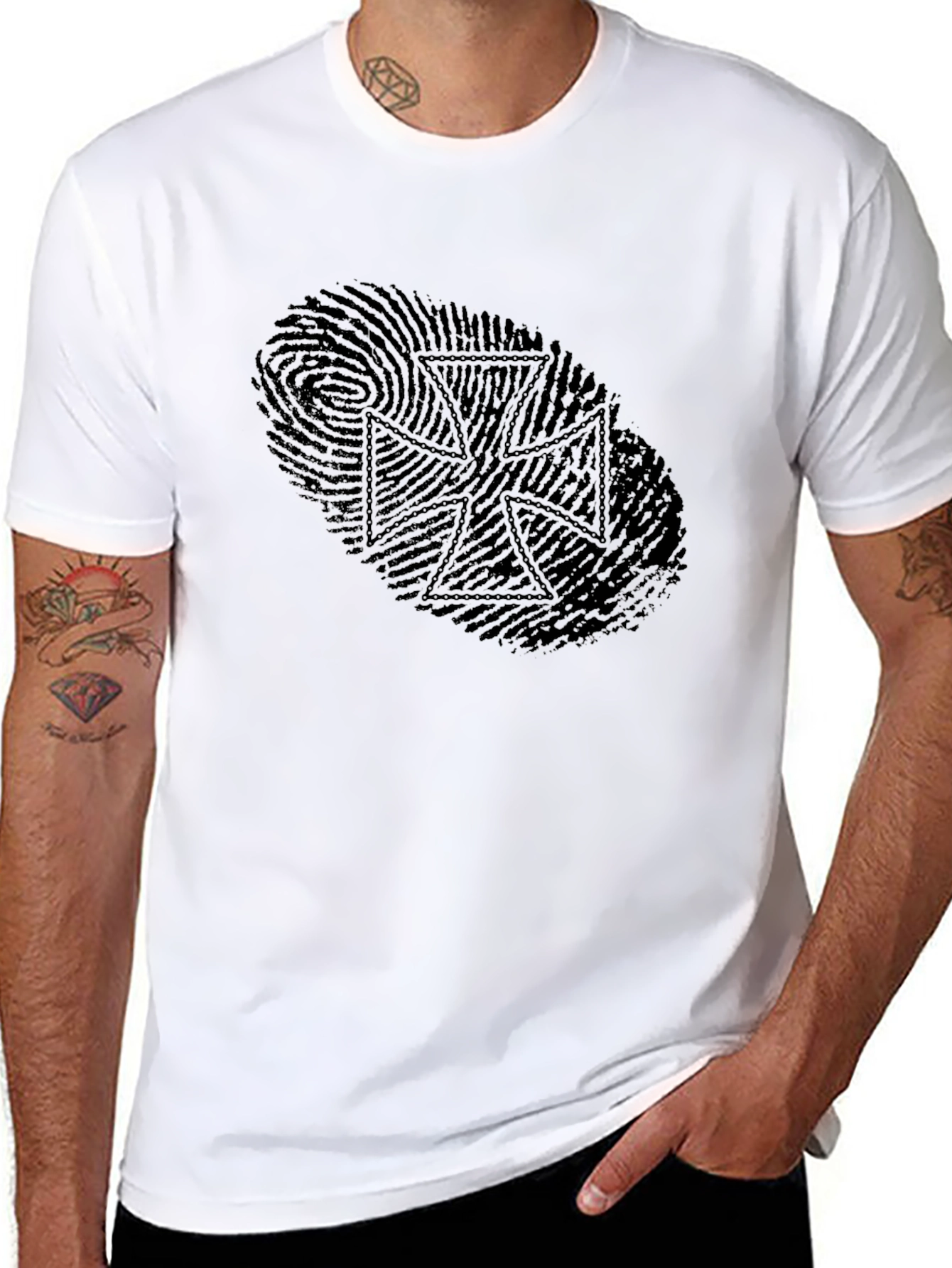 Fingerprint Iron Cross Graphic Tee - Sleek Black Design