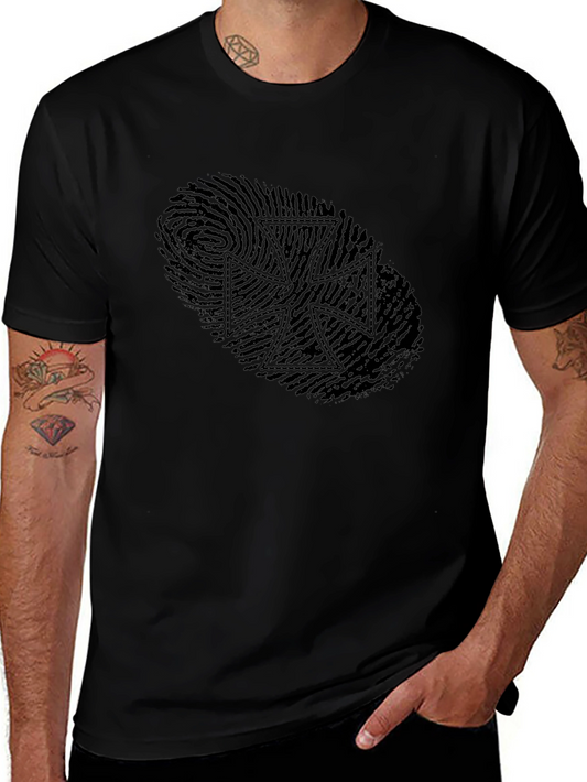 Fingerprint Iron Cross Graphic Tee - Sleek Black Design