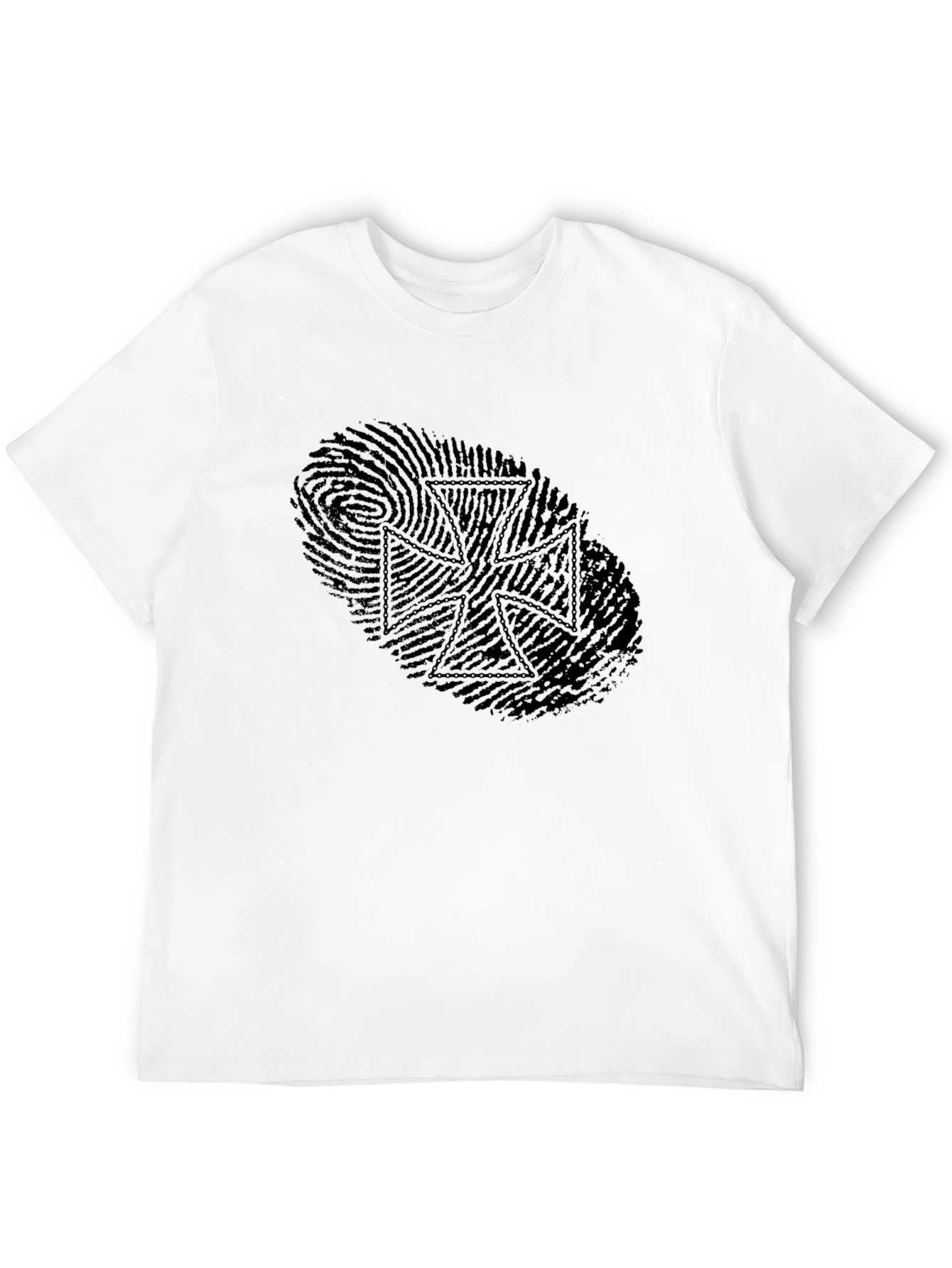 Fingerprint Iron Cross Graphic Tee - Sleek Black Design