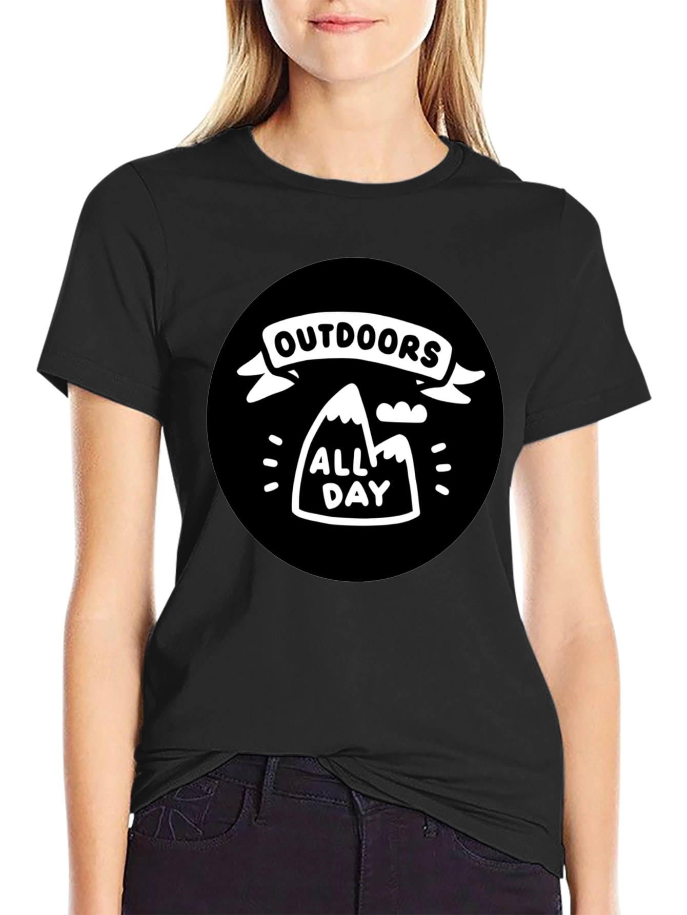 Outdoors All Day Black Graphic T-Shirt