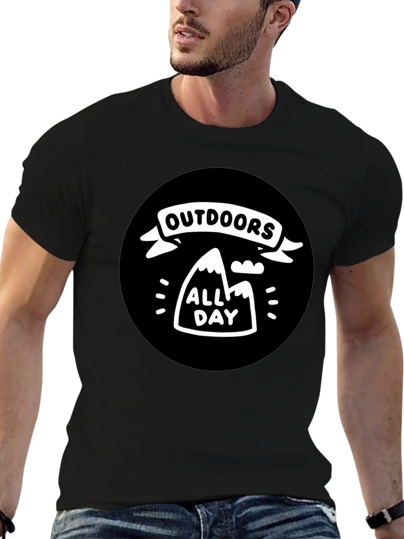 Outdoors All Day Black Graphic T-Shirt