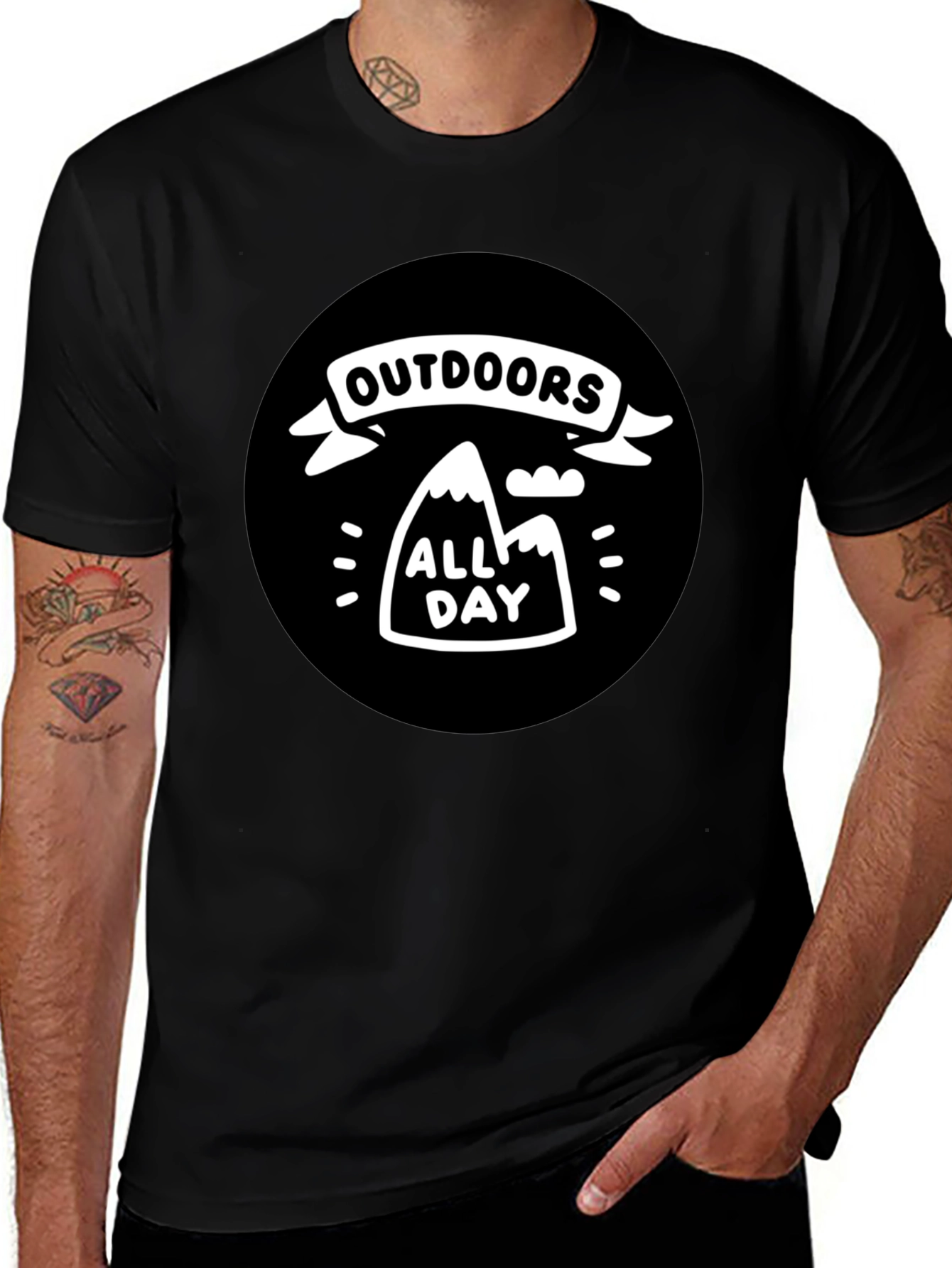 Outdoors All Day Black Graphic T-Shirt