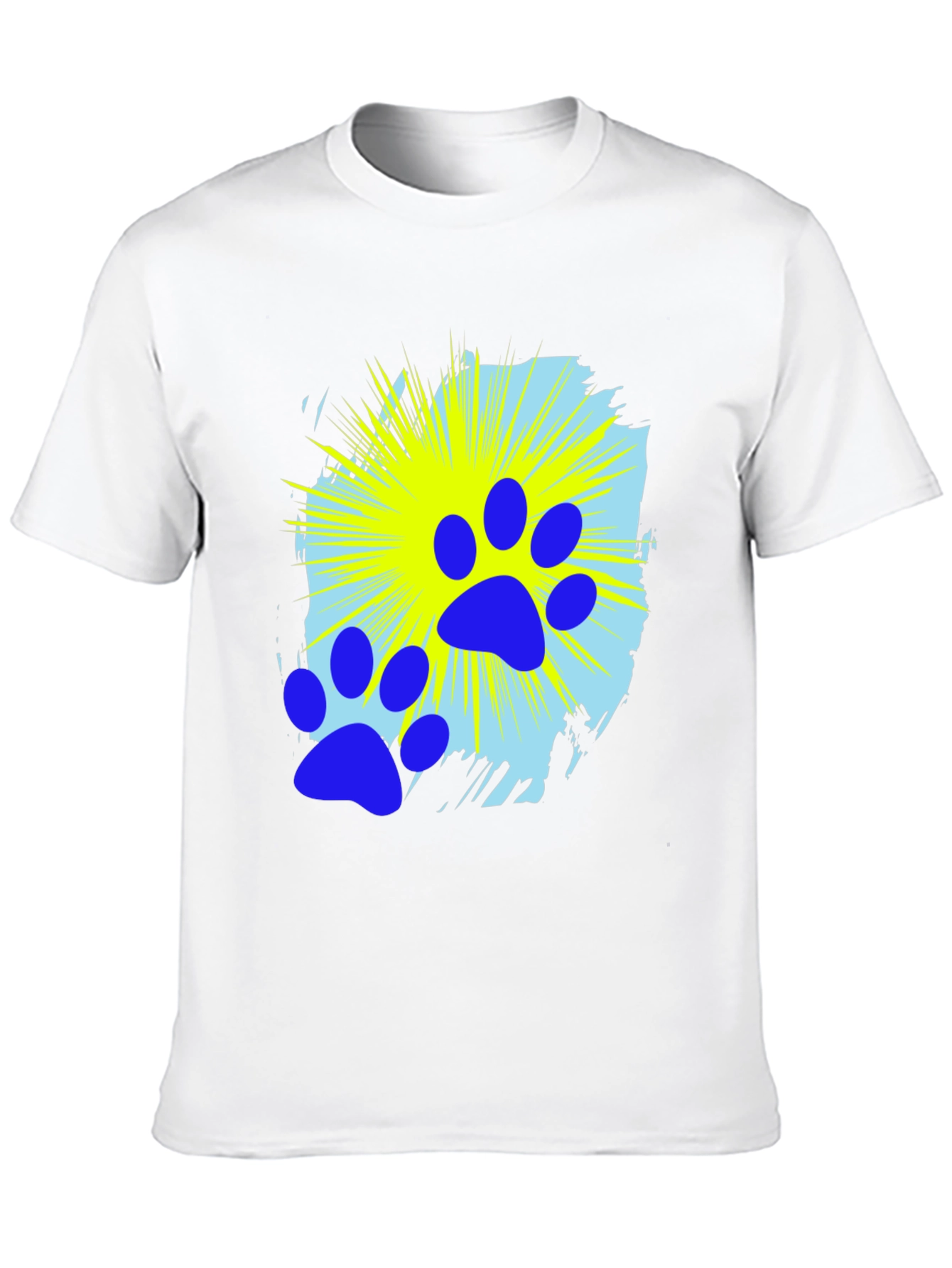 Blue Paw Print Graphic Black T-Shirt