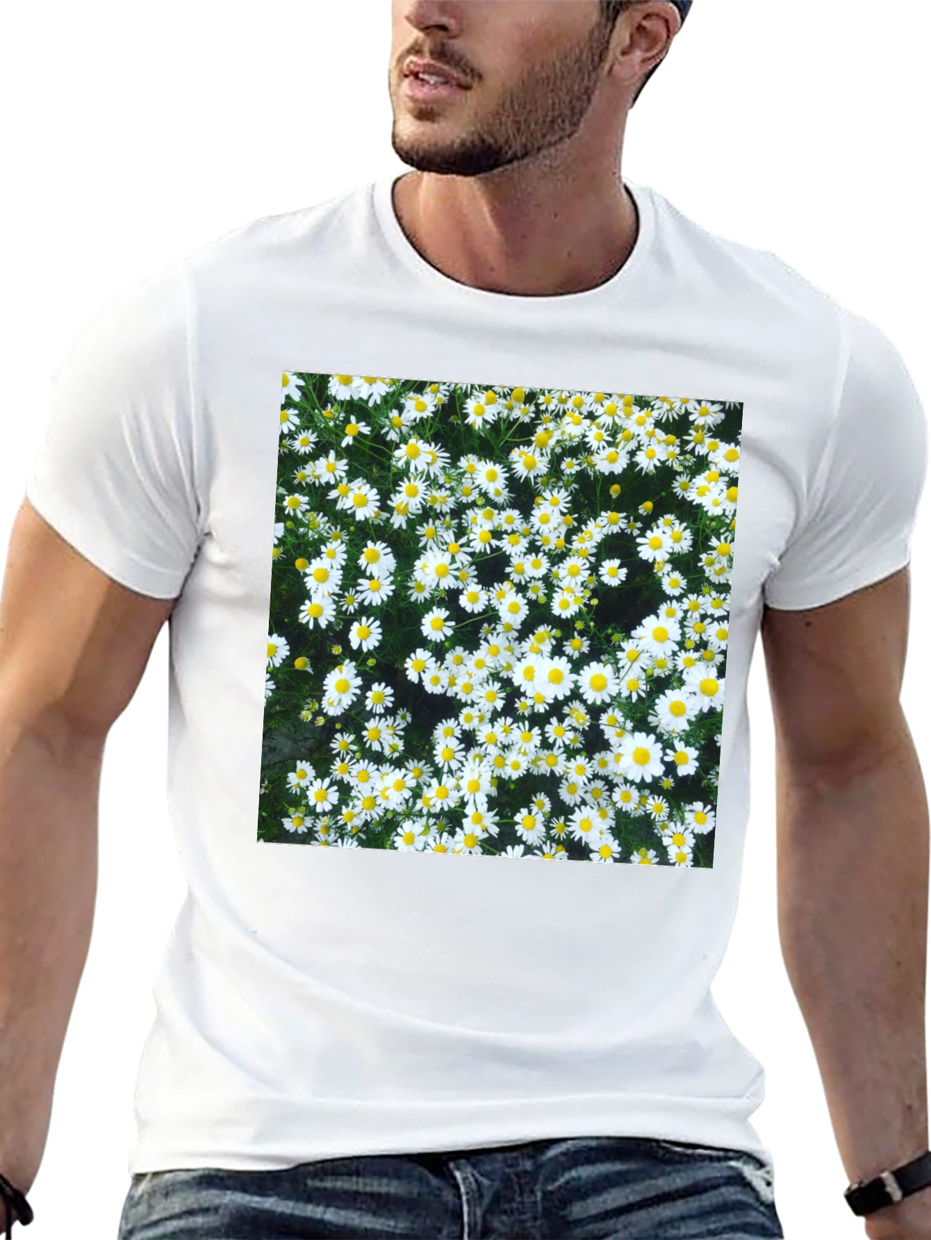 Daisy Print Black T-Shirt - Floral Pattern Tee