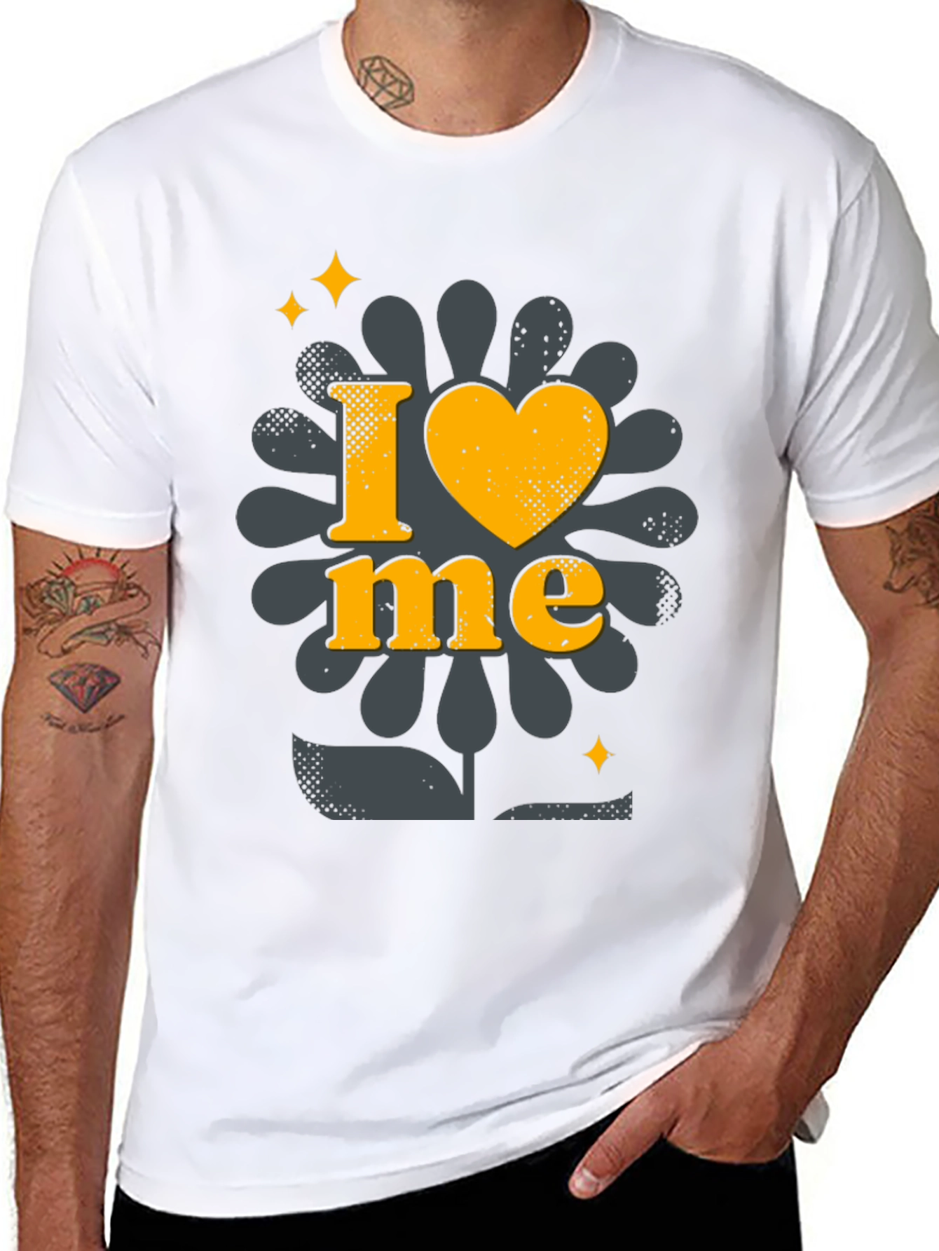 I Love Me Black T-Shirt with Floral Design