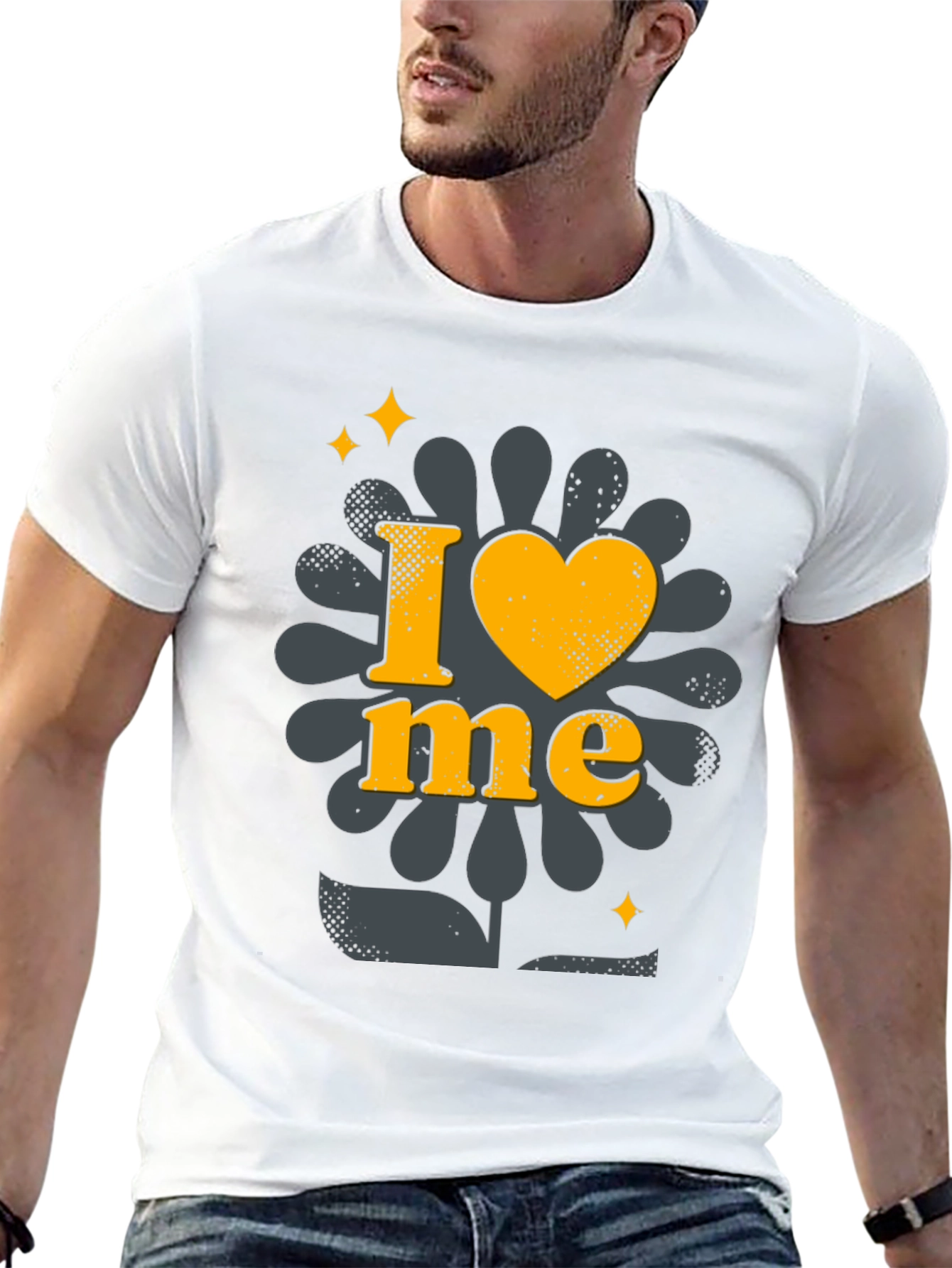I Love Me Black T-Shirt with Floral Design