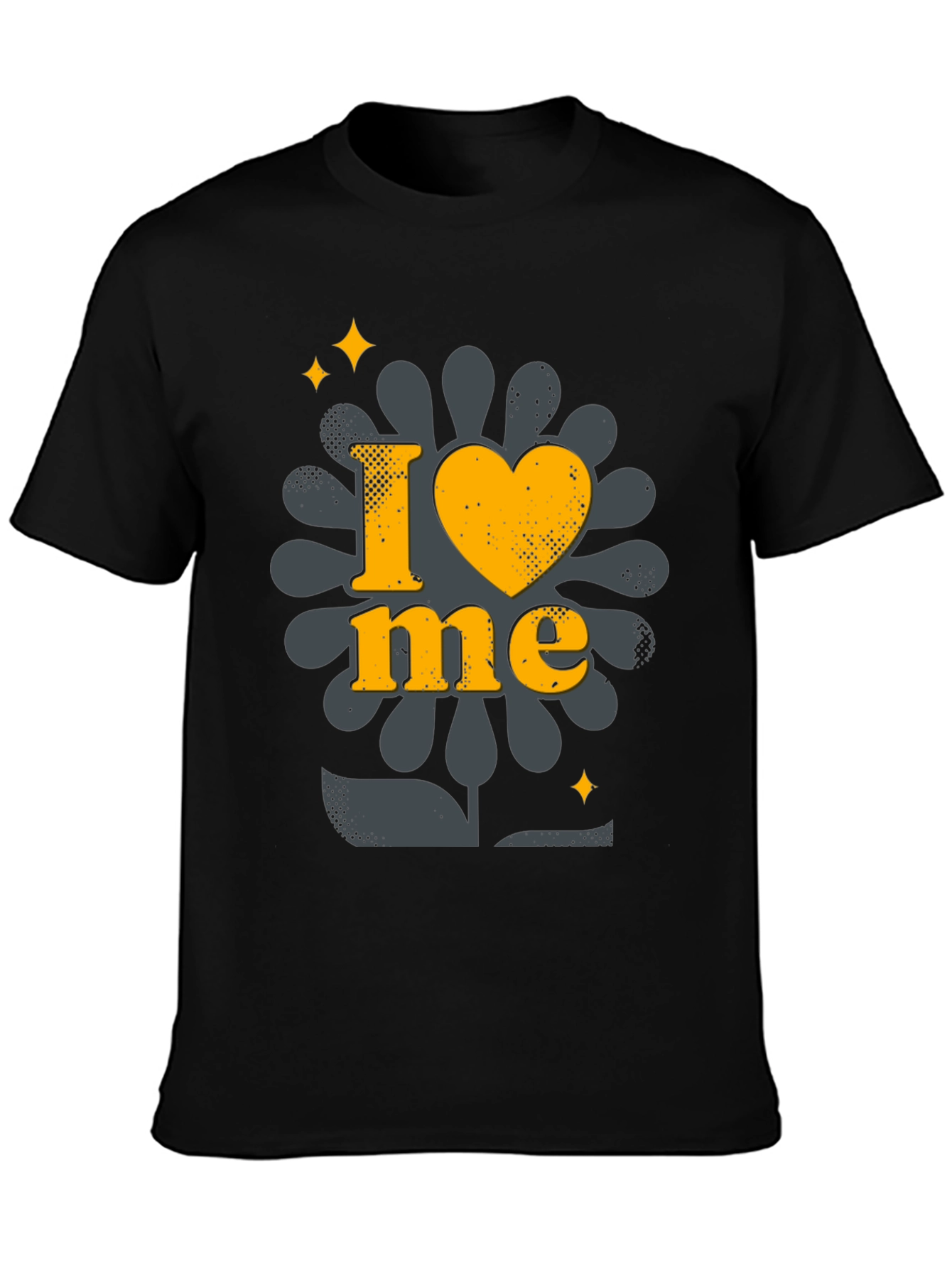 I Love Me Black T-Shirt with Floral Design