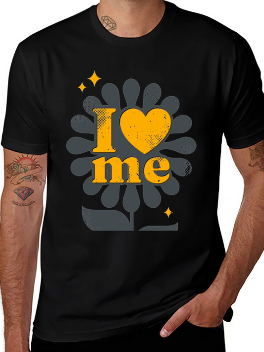 I Love Me Black T-Shirt with Floral Design