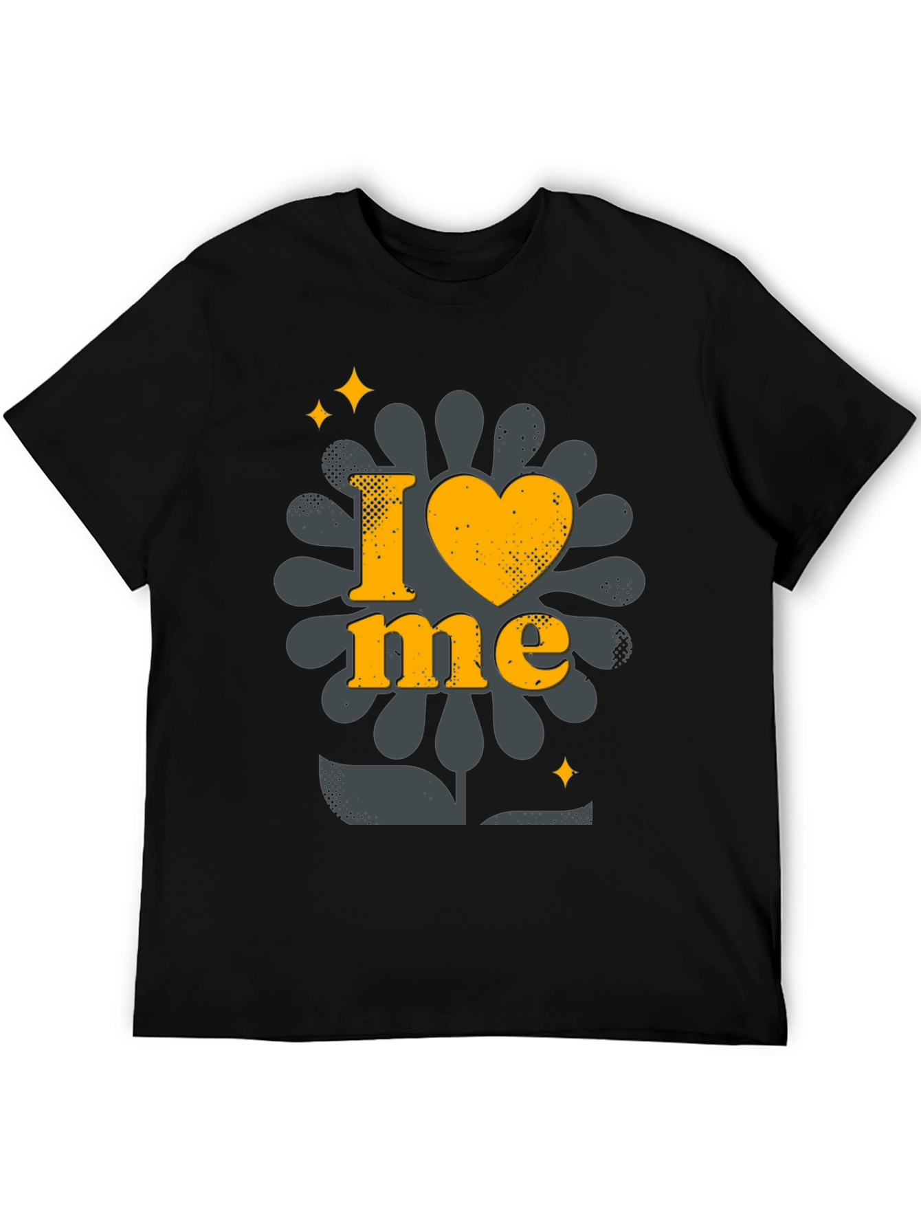 I Love Me Black T-Shirt with Floral Design