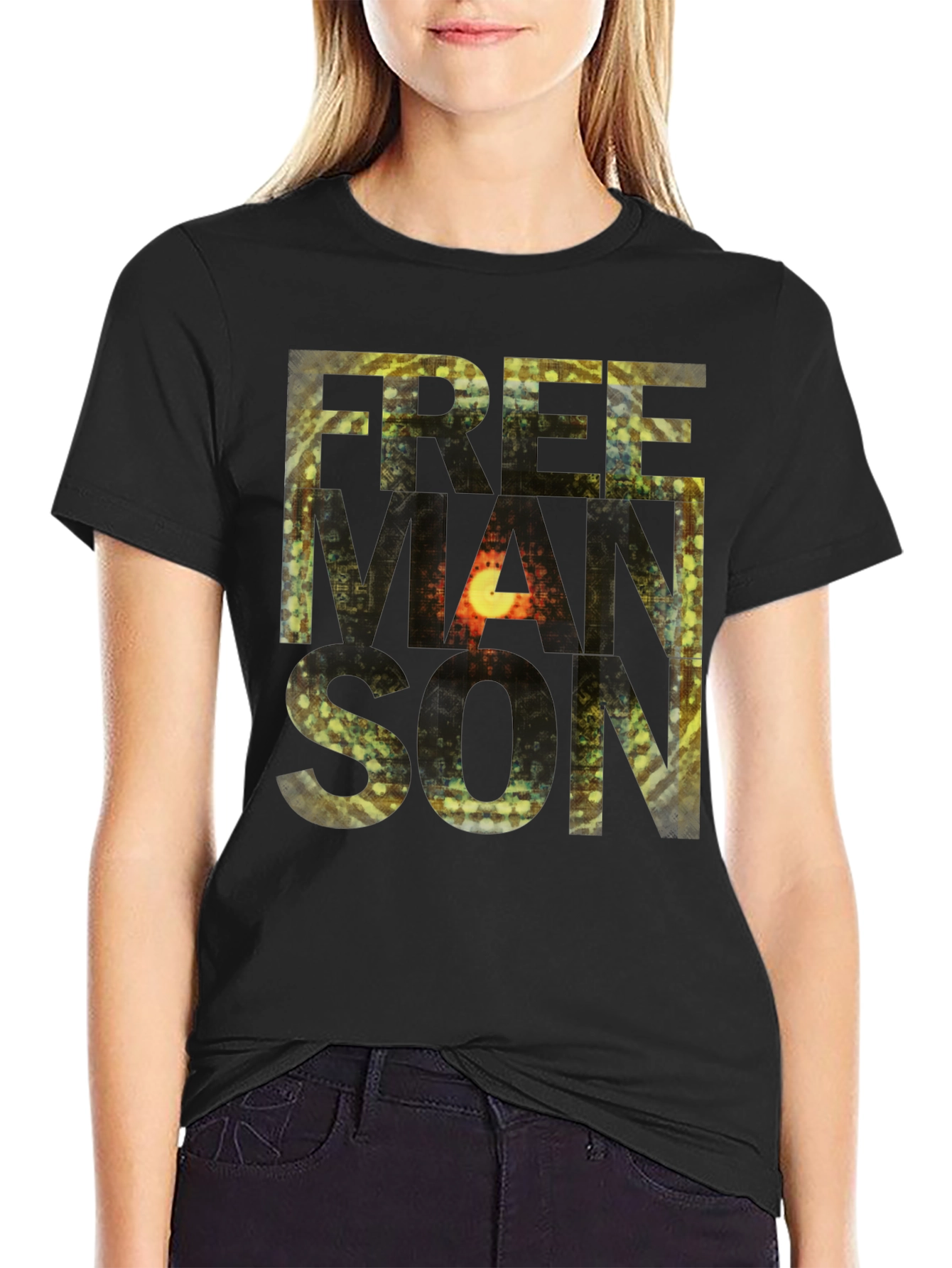 Freemanson Mens Black Graphic T-Shirt