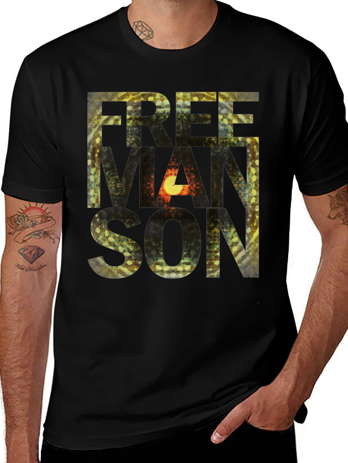 Freemanson Mens Black Graphic T-Shirt