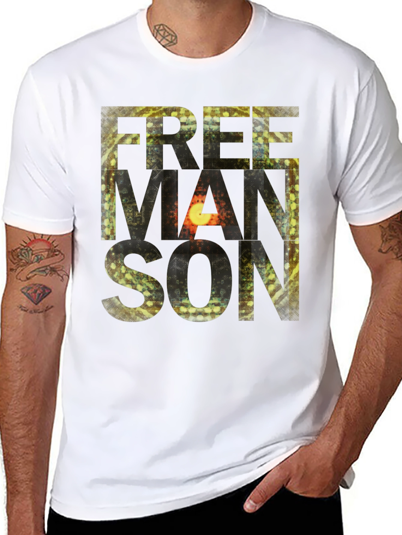 Freemanson Mens Black Graphic T-Shirt