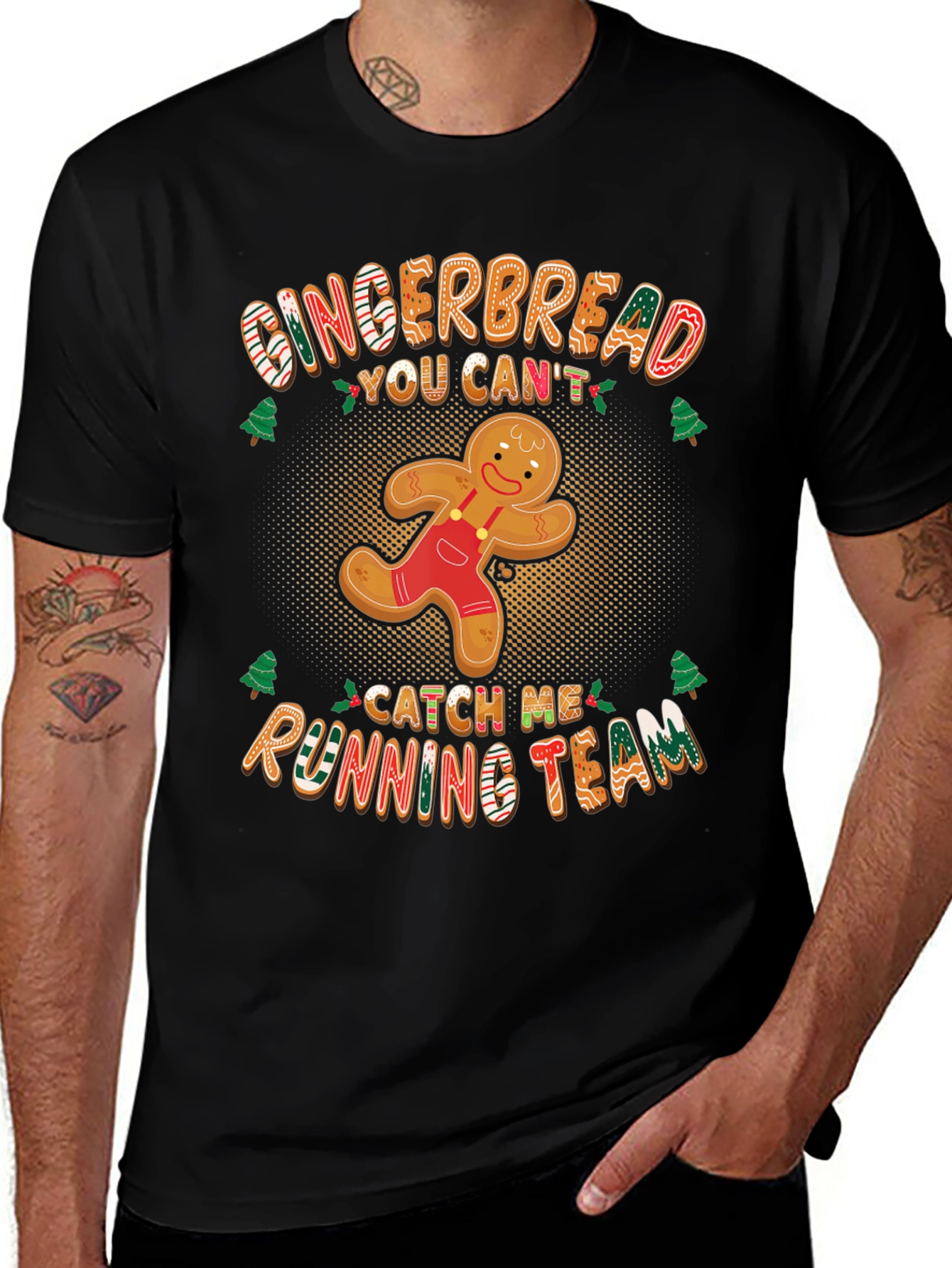 Gingerbread Running Team T-Shirt Funny Christmas Tee