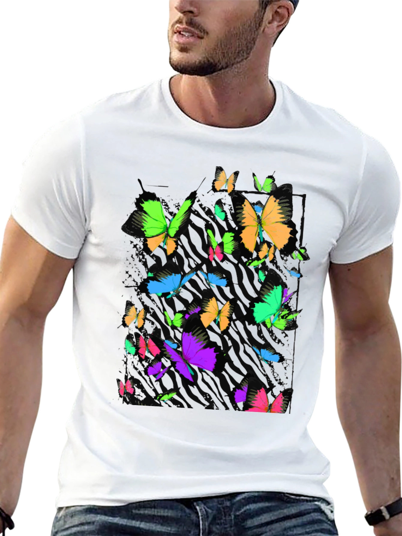 Vibrant Butterfly Graphic Black T-Shirt