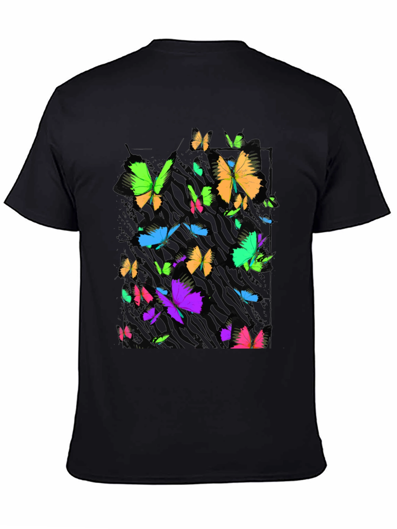Vibrant Butterfly Graphic Black T-Shirt