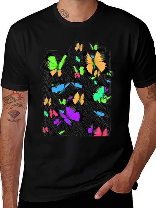 Vibrant Butterfly Graphic Black T-Shirt