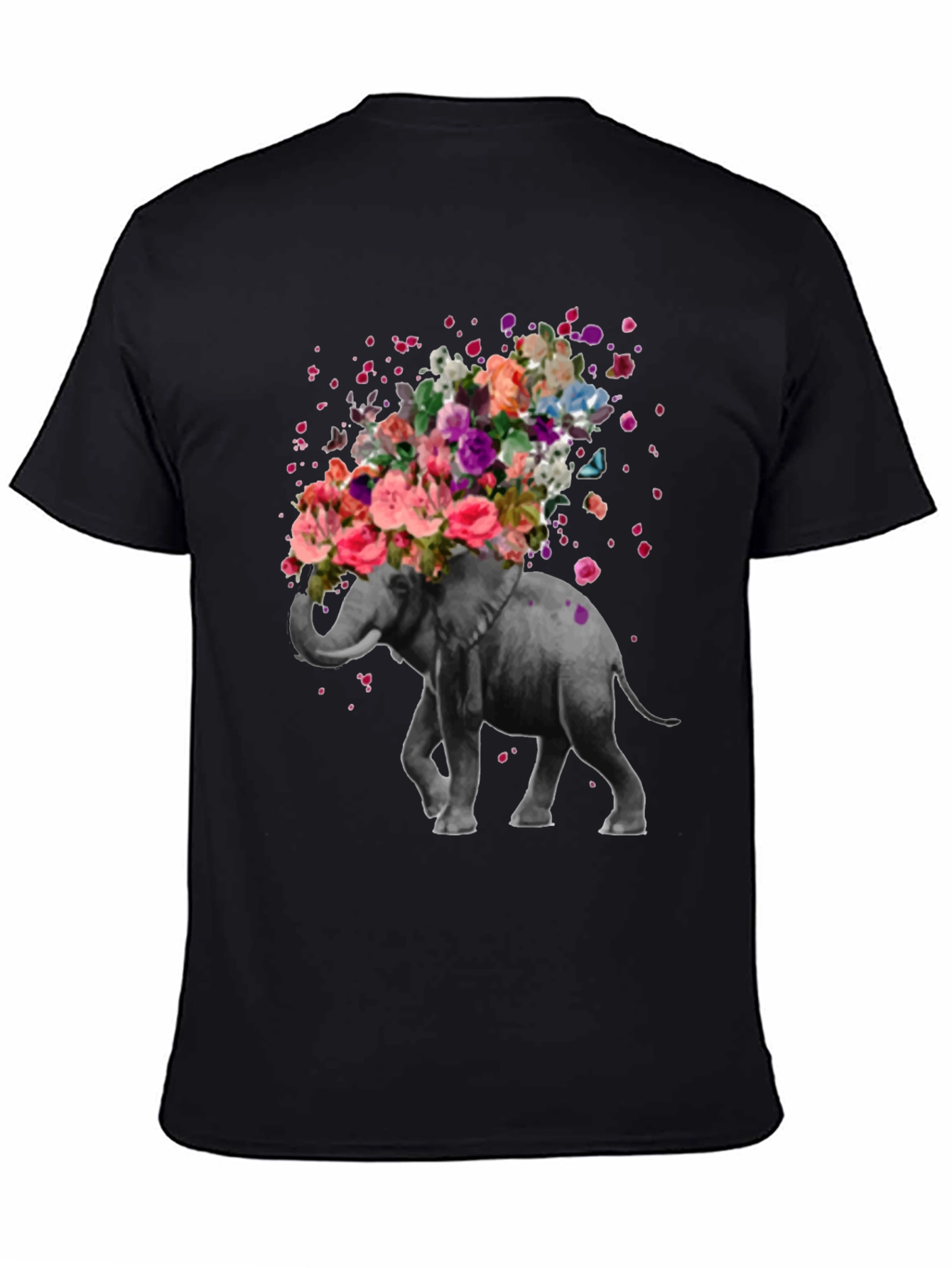Floral Elephant Graphic Tee - Artistic Mens T-Shirt