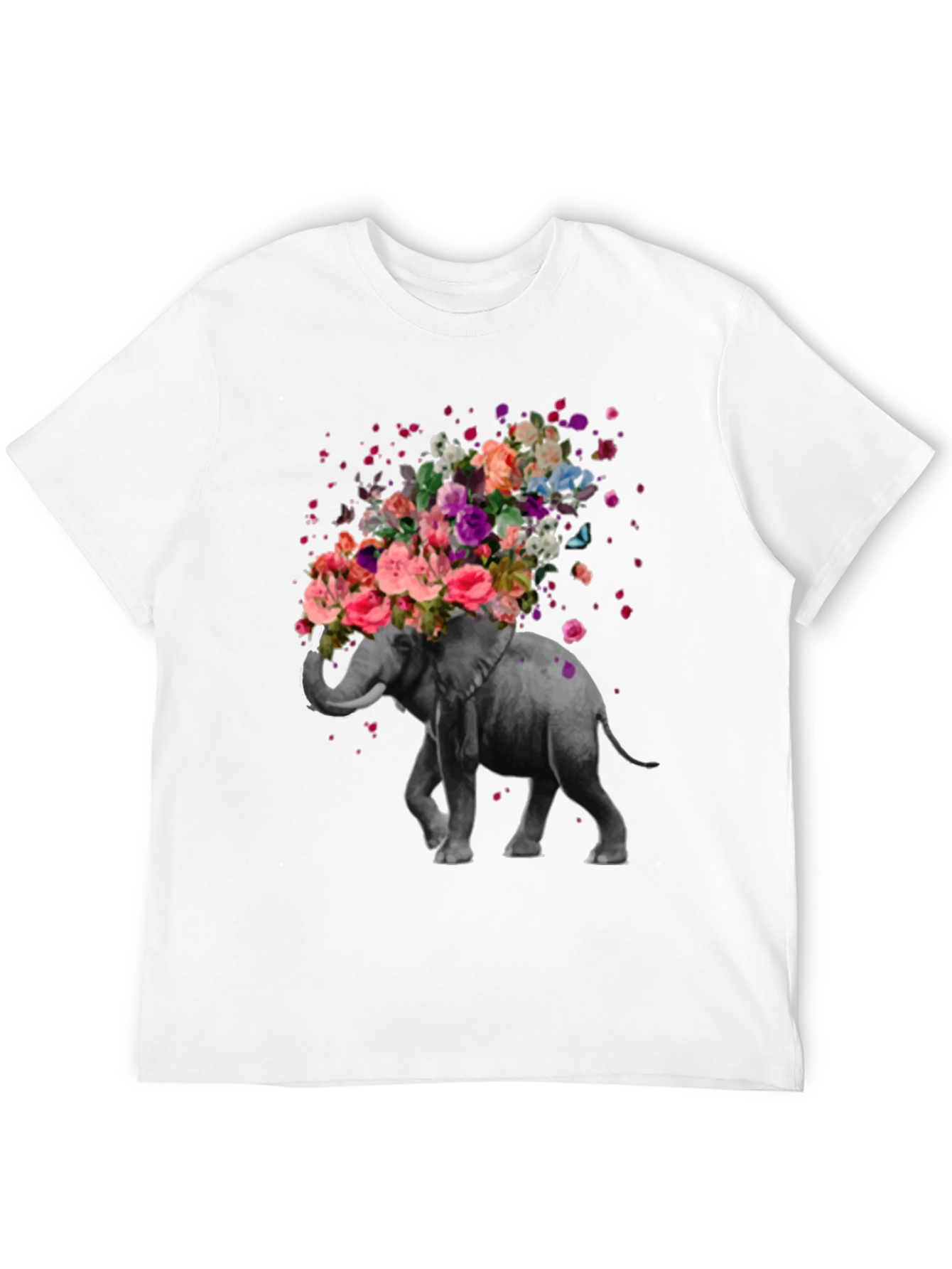 Floral Elephant Graphic Tee - Artistic Mens T-Shirt