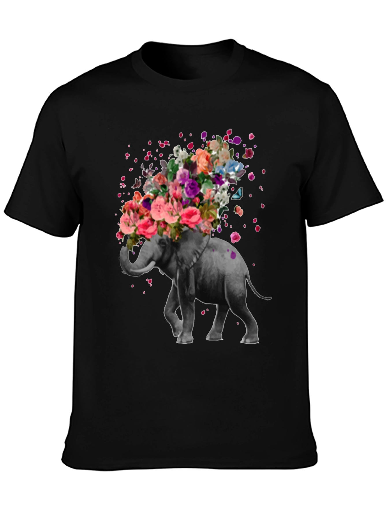 Floral Elephant Graphic Tee - Artistic Mens T-Shirt