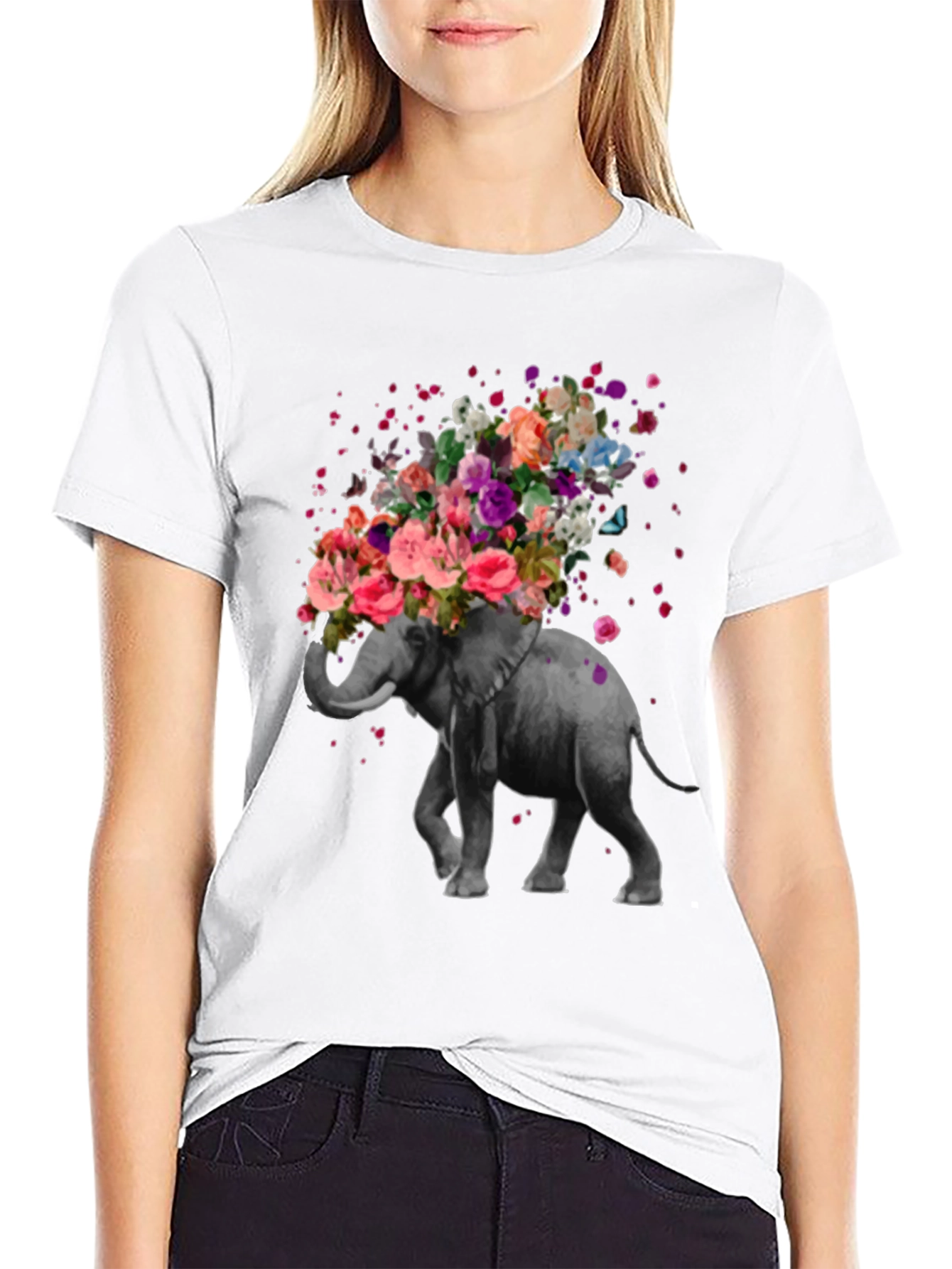 Floral Elephant Graphic Tee - Artistic Mens T-Shirt