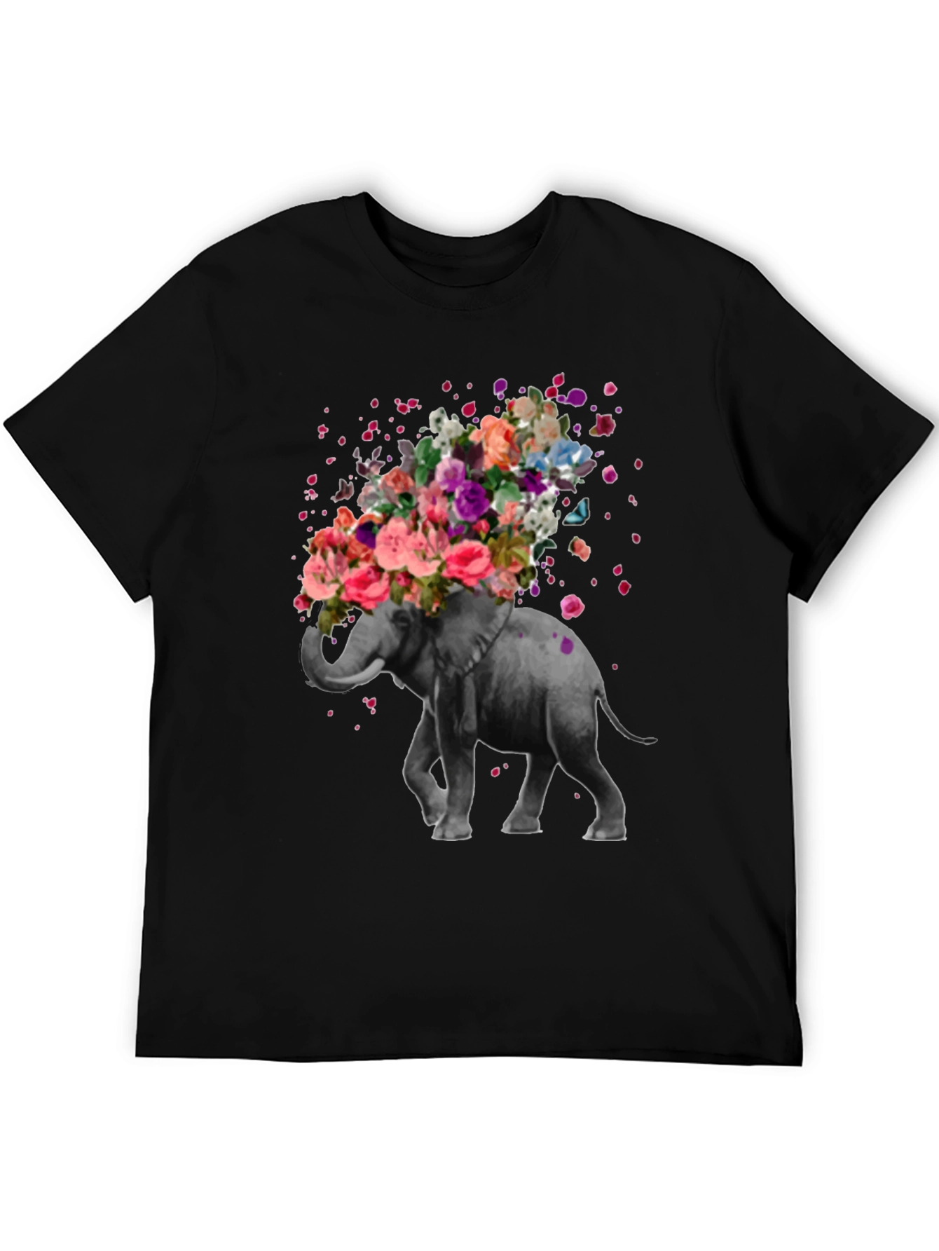 Floral Elephant Graphic Tee - Artistic Mens T-Shirt