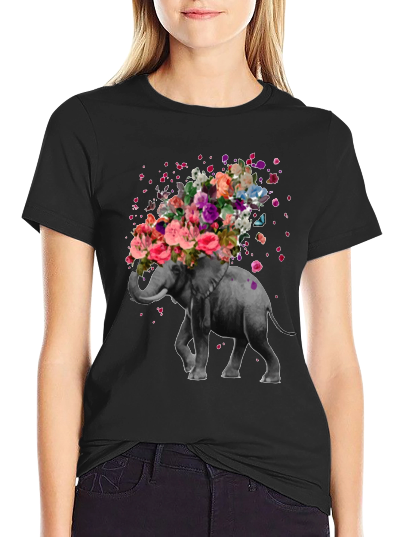 Floral Elephant Graphic Tee - Artistic Mens T-Shirt