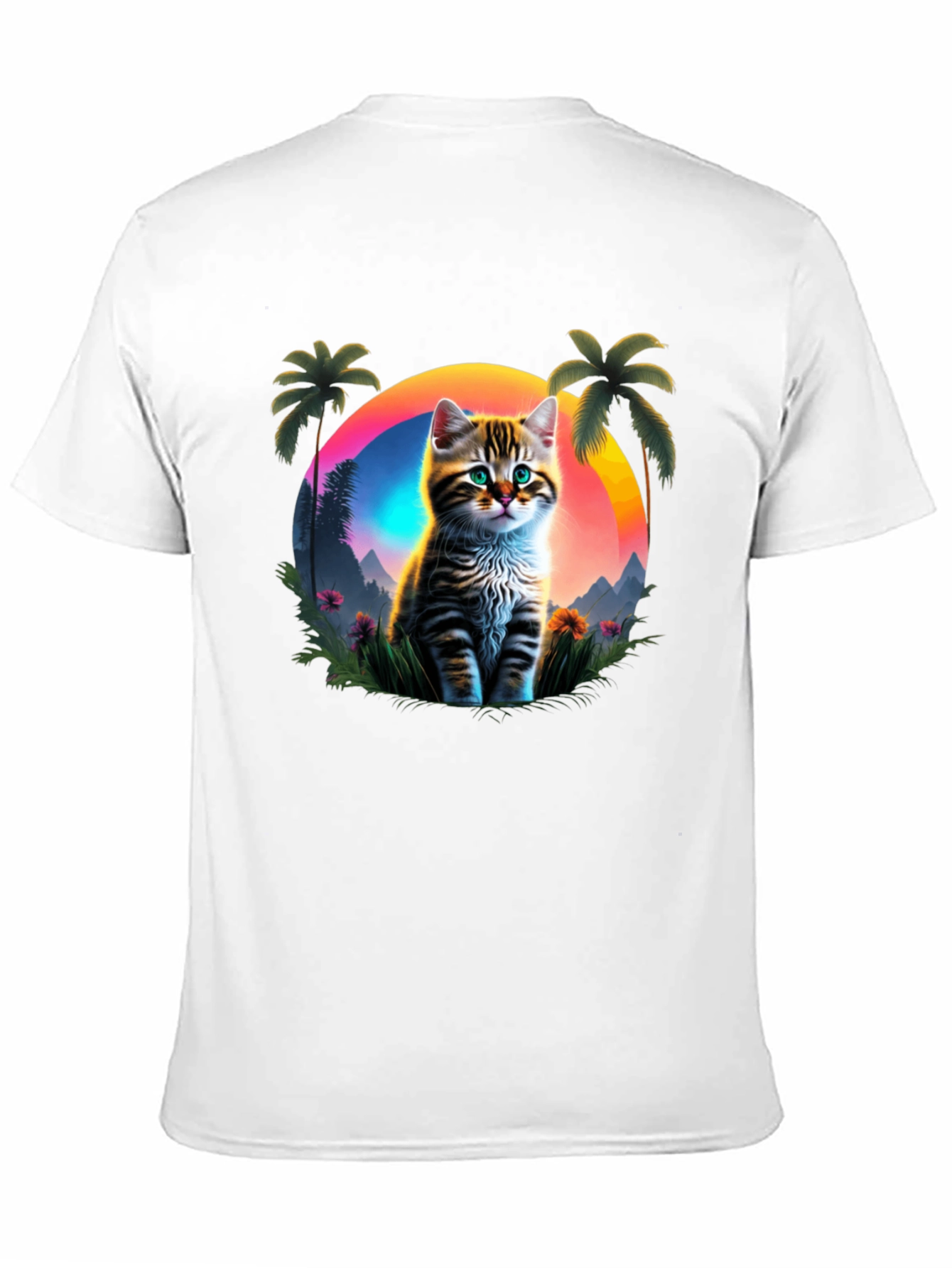 Cat Sunset Graphic Tee - Tropical Vibes