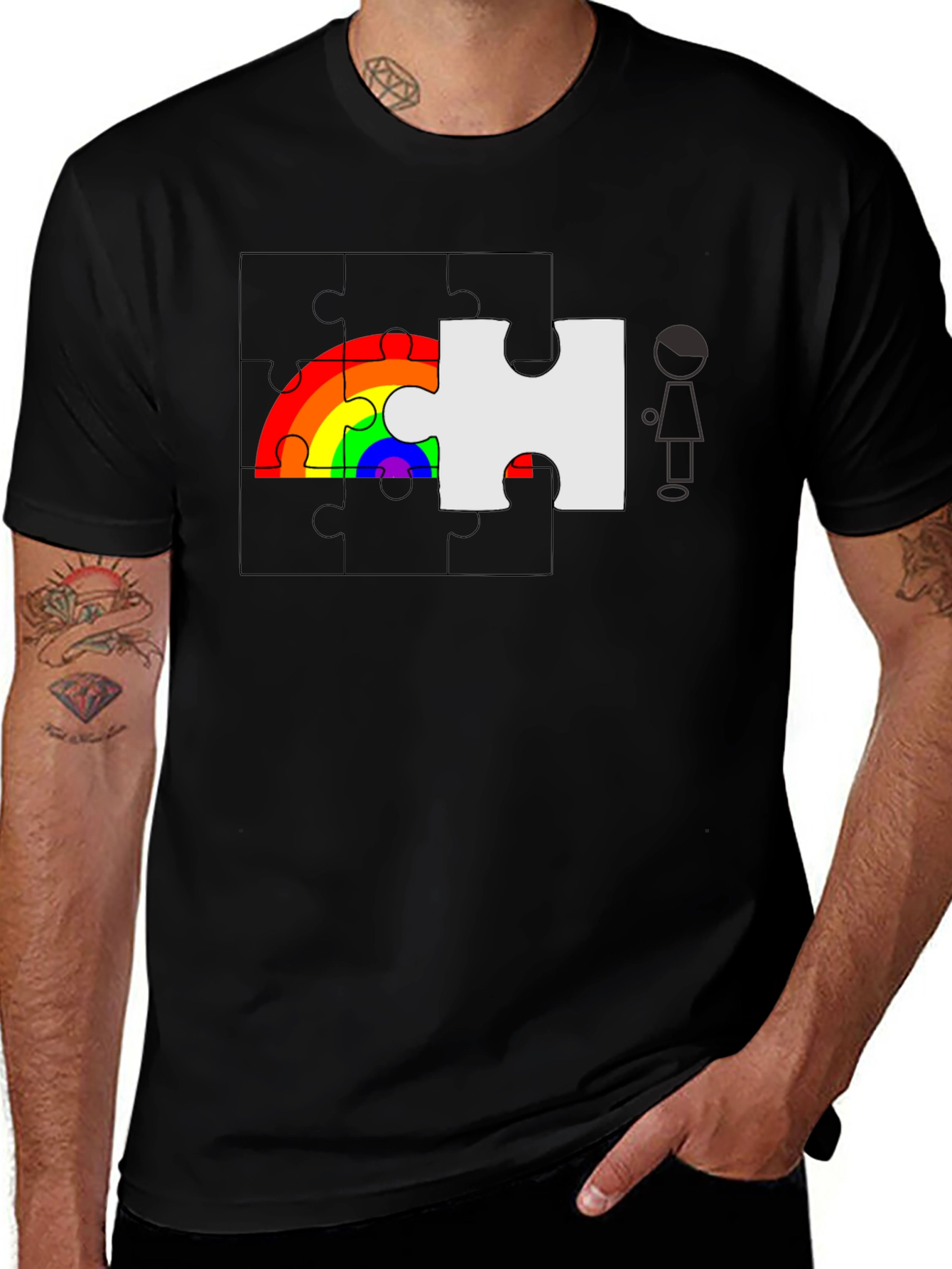 Rainbow Puzzle Piece Graphic Tee - Autism Awareness