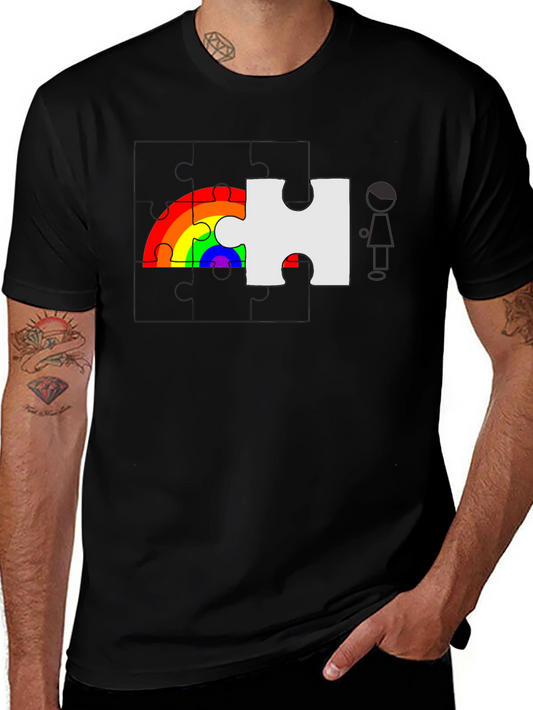 Rainbow Puzzle Piece Graphic Tee - Autism Awareness