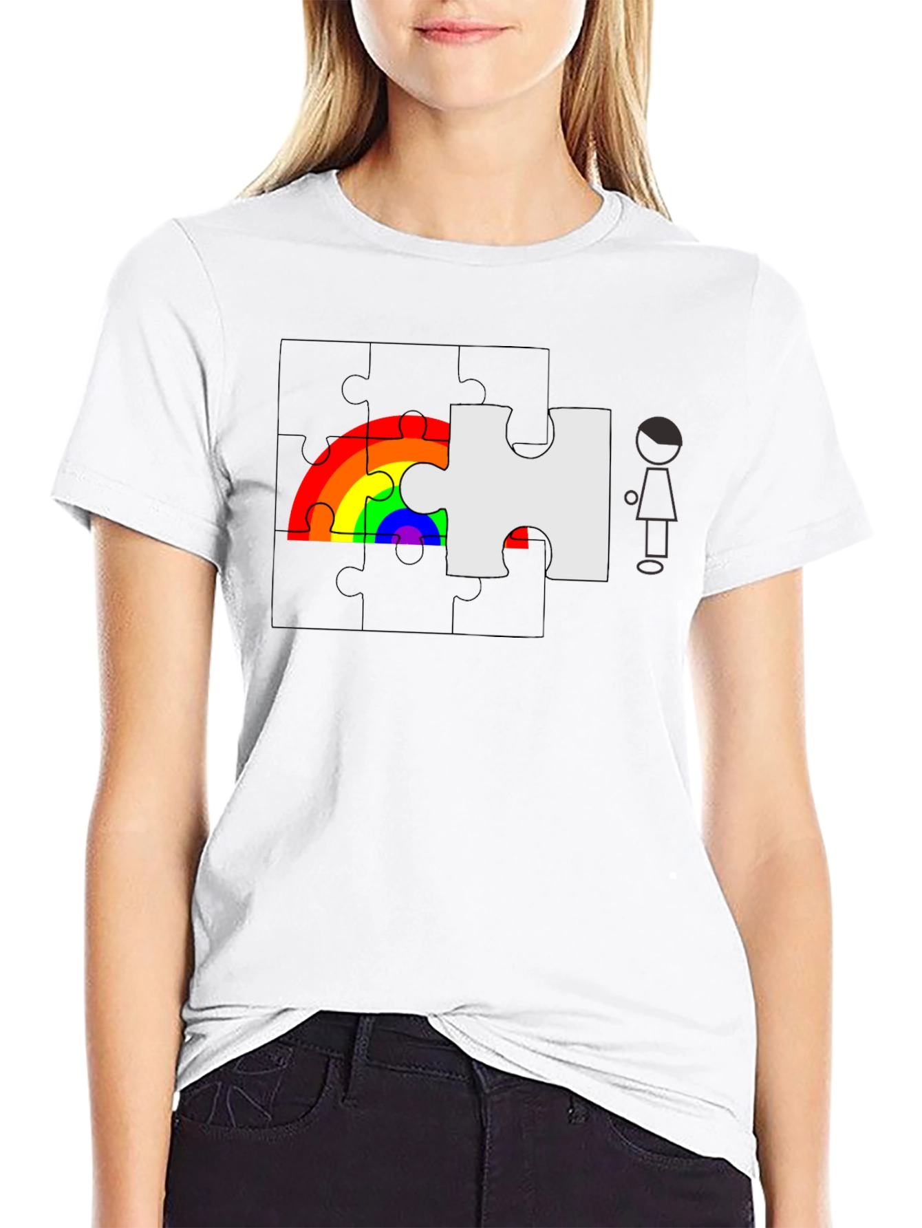 Rainbow Puzzle Piece Graphic Tee - Autism Awareness