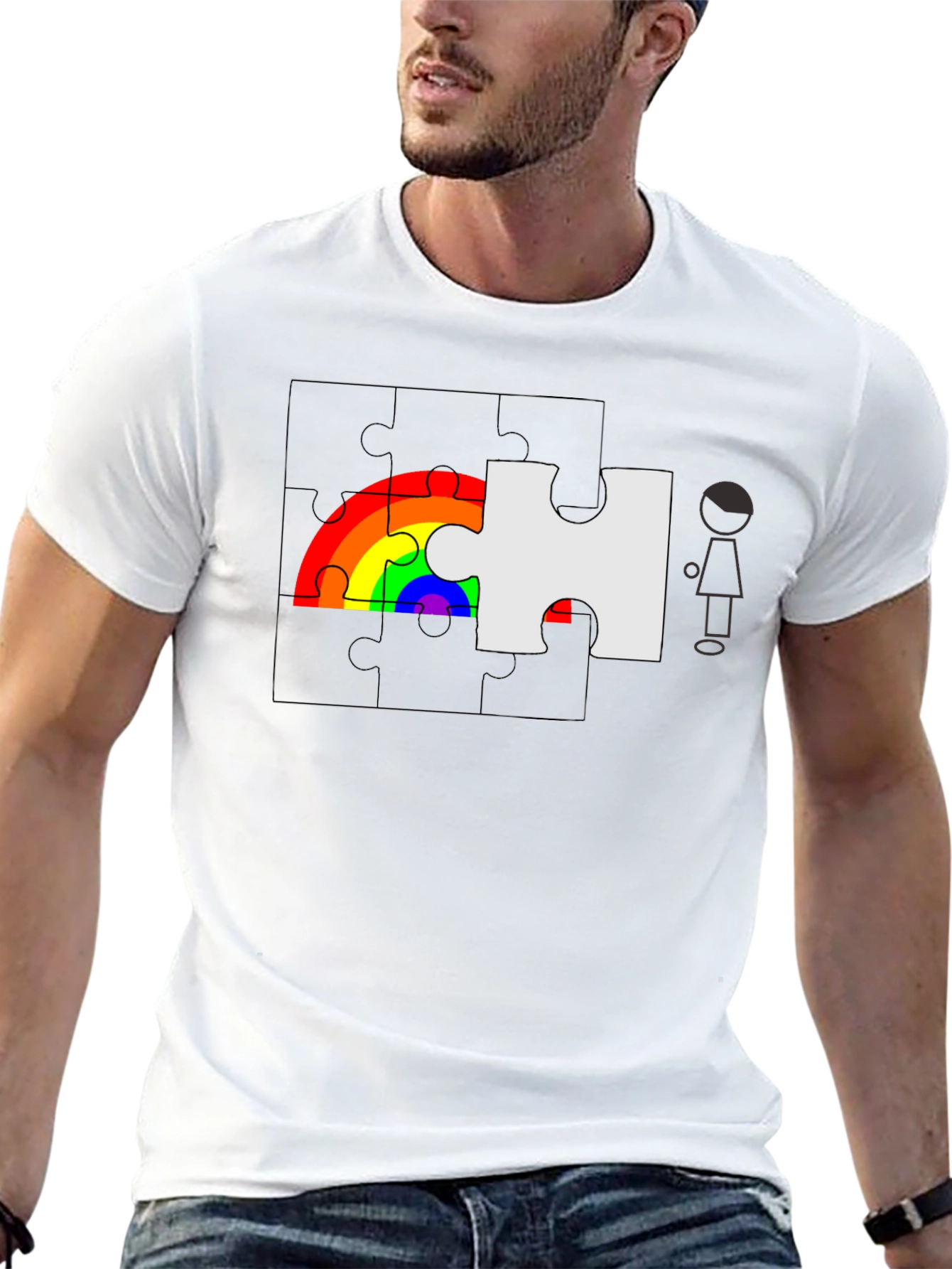 Rainbow Puzzle Piece Graphic Tee - Autism Awareness