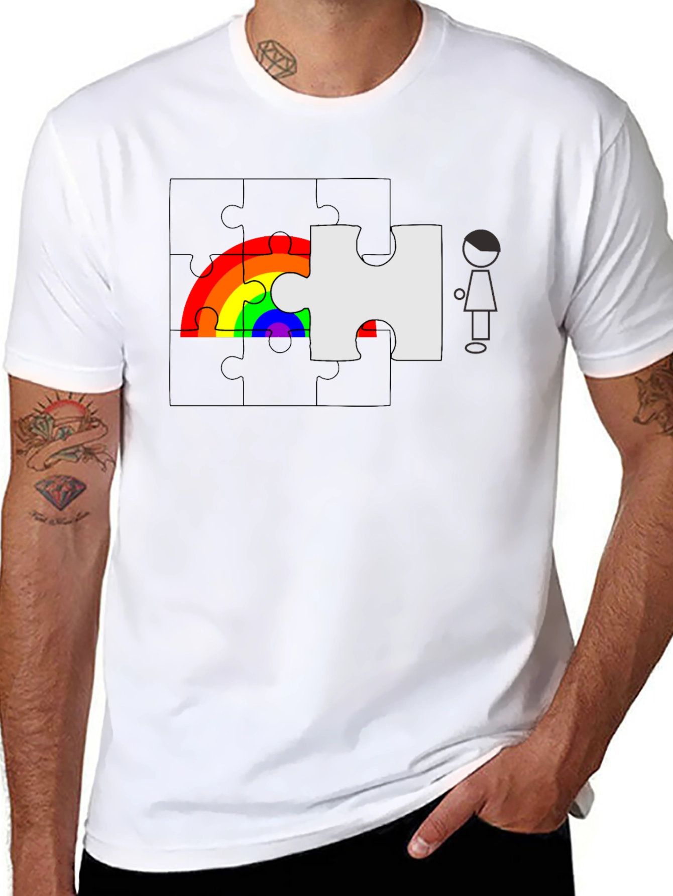 Rainbow Puzzle Piece Graphic Tee - Autism Awareness
