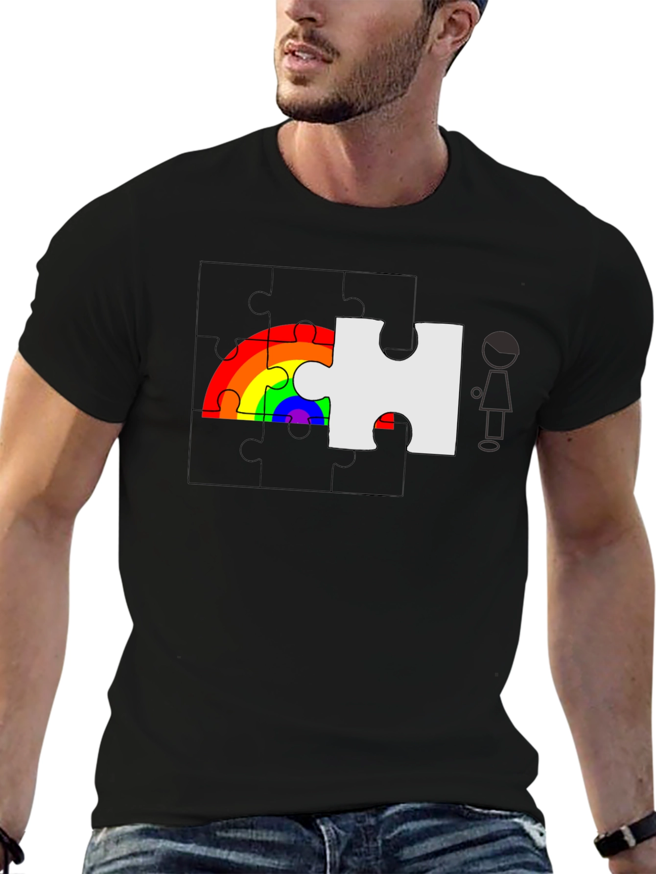 Rainbow Puzzle Piece Graphic Tee - Autism Awareness