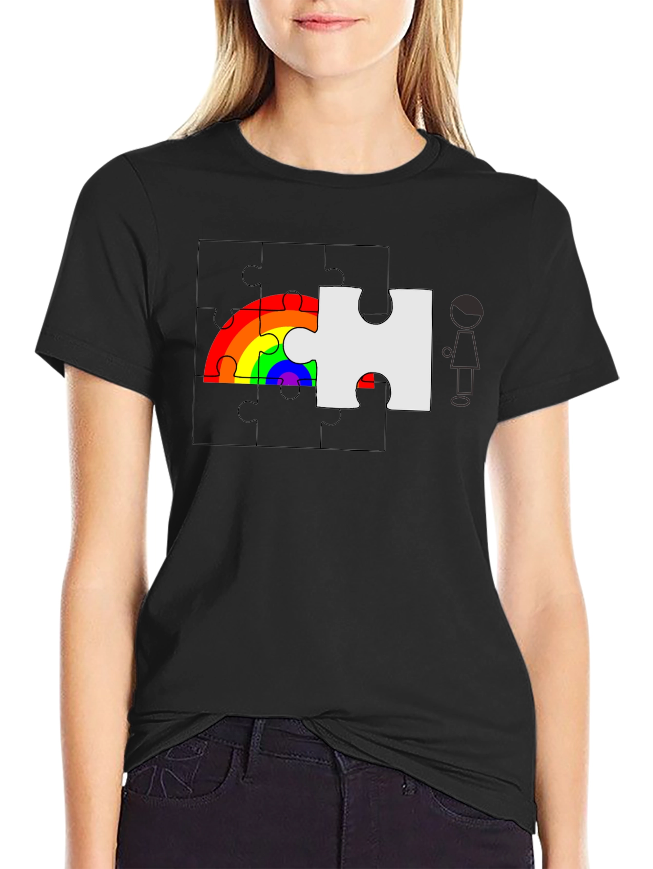 Rainbow Puzzle Piece Graphic Tee - Autism Awareness