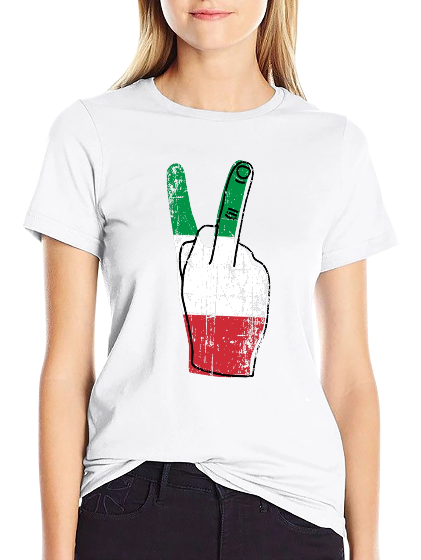 Italian Flag Peace Sign Graphic Tee - Black